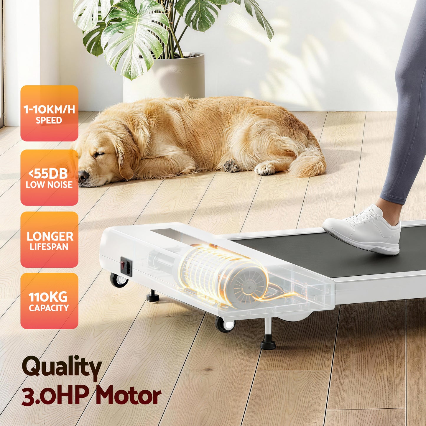 Walking pad treadmill with electric incline under-desk gym