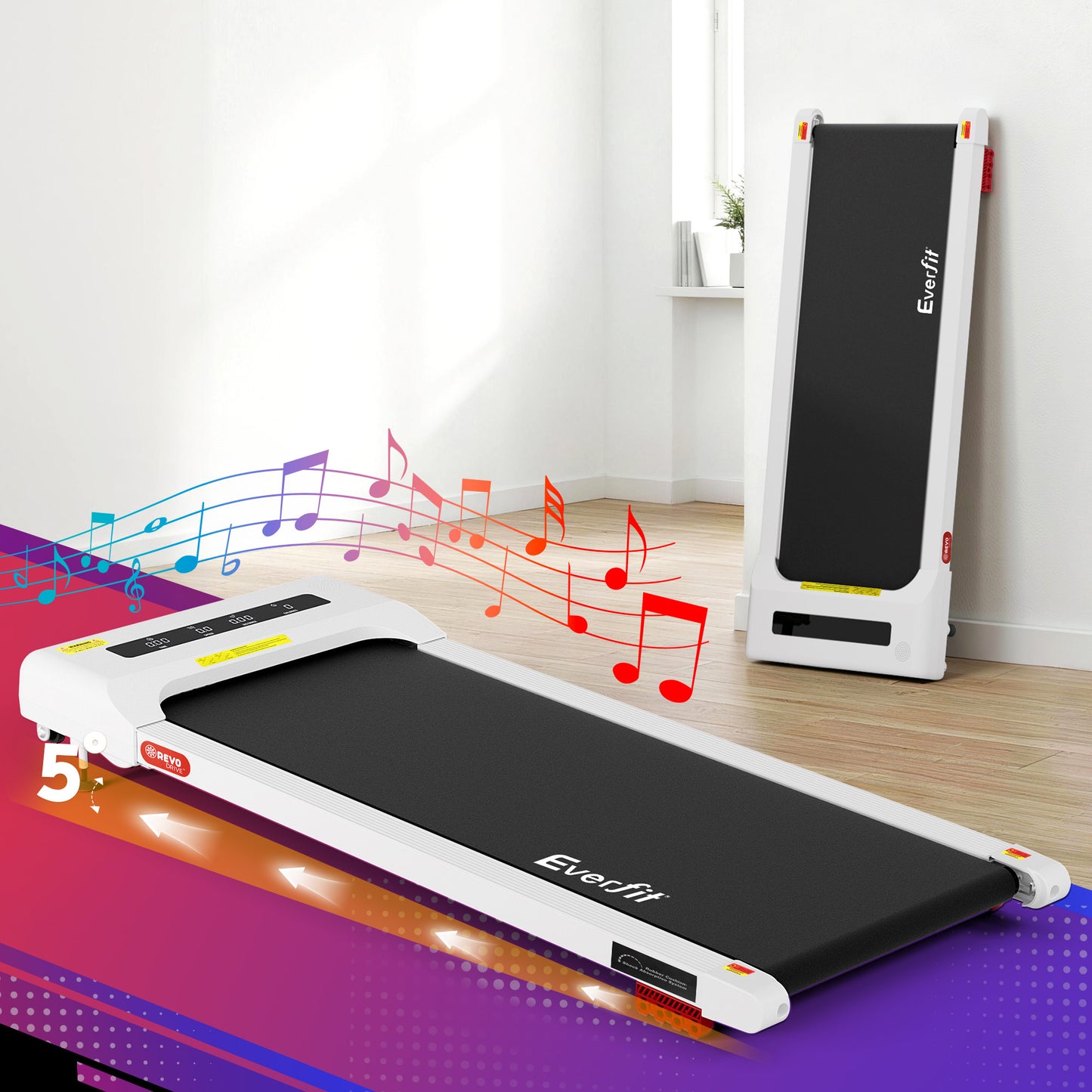 Treadmill Electric Walking Pad Incline with Under Desk Gym 380mm White
