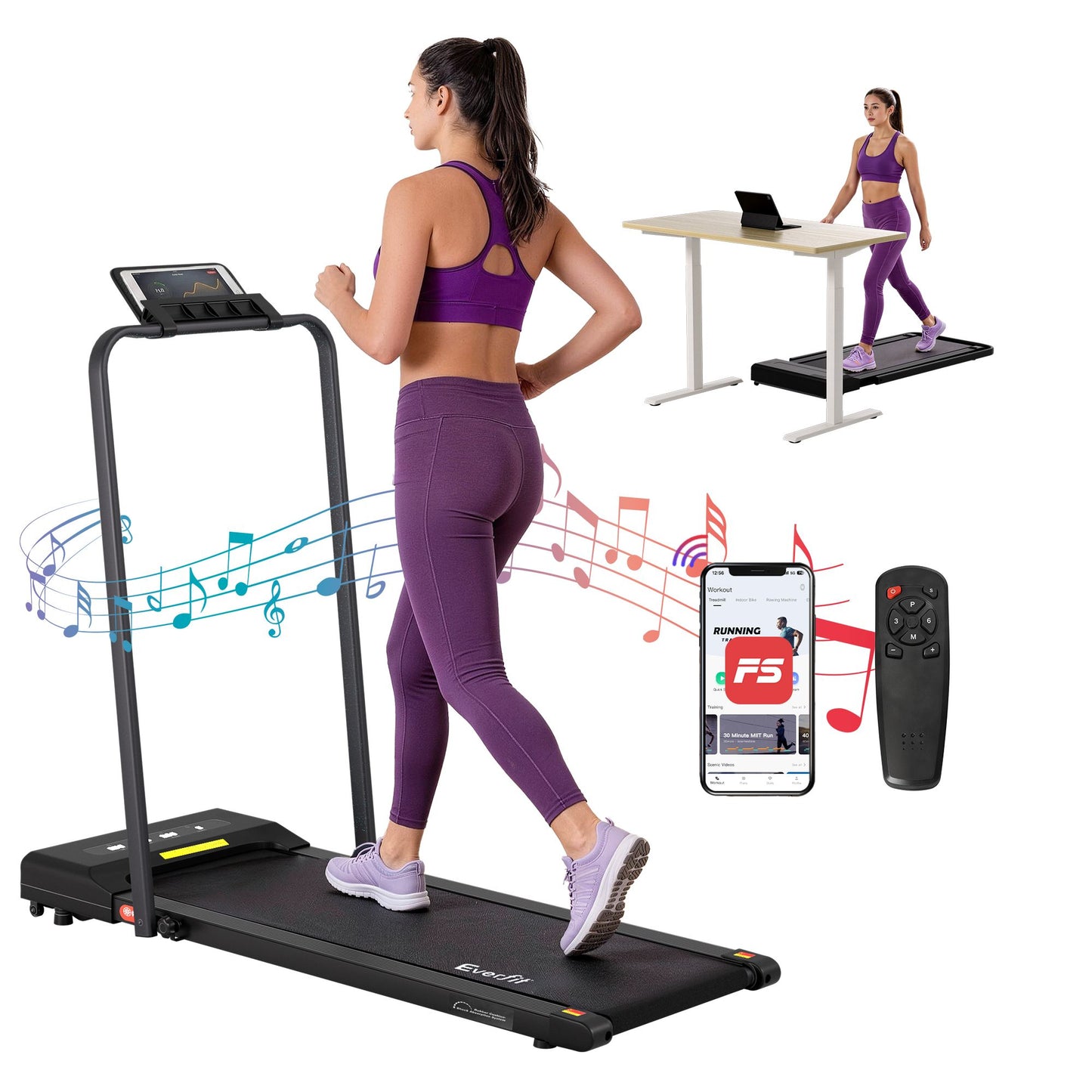 Treadmill Walking Pad Home Gym Office Fitness 380mm - Black