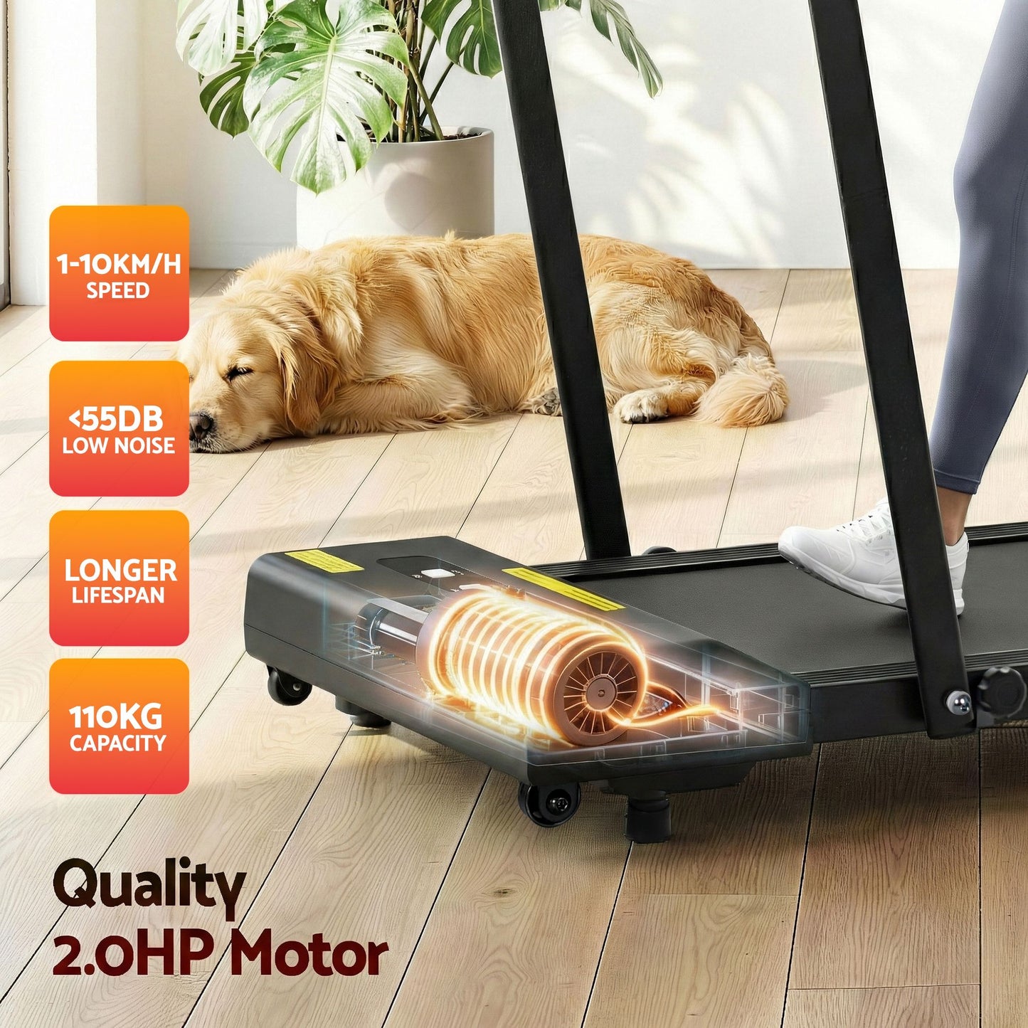 Treadmill Walking Pad Home Gym Office Fitness 380mm - Black