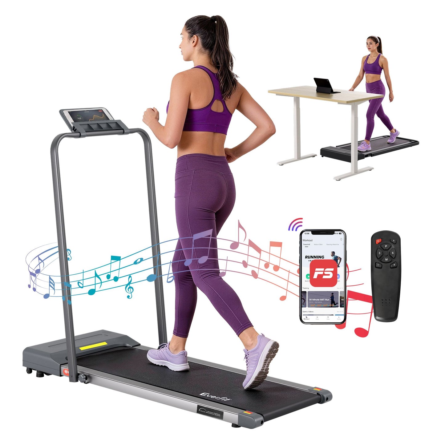 Treadmill Walking Pad Home Gym Office Fitness 380mm - Grey