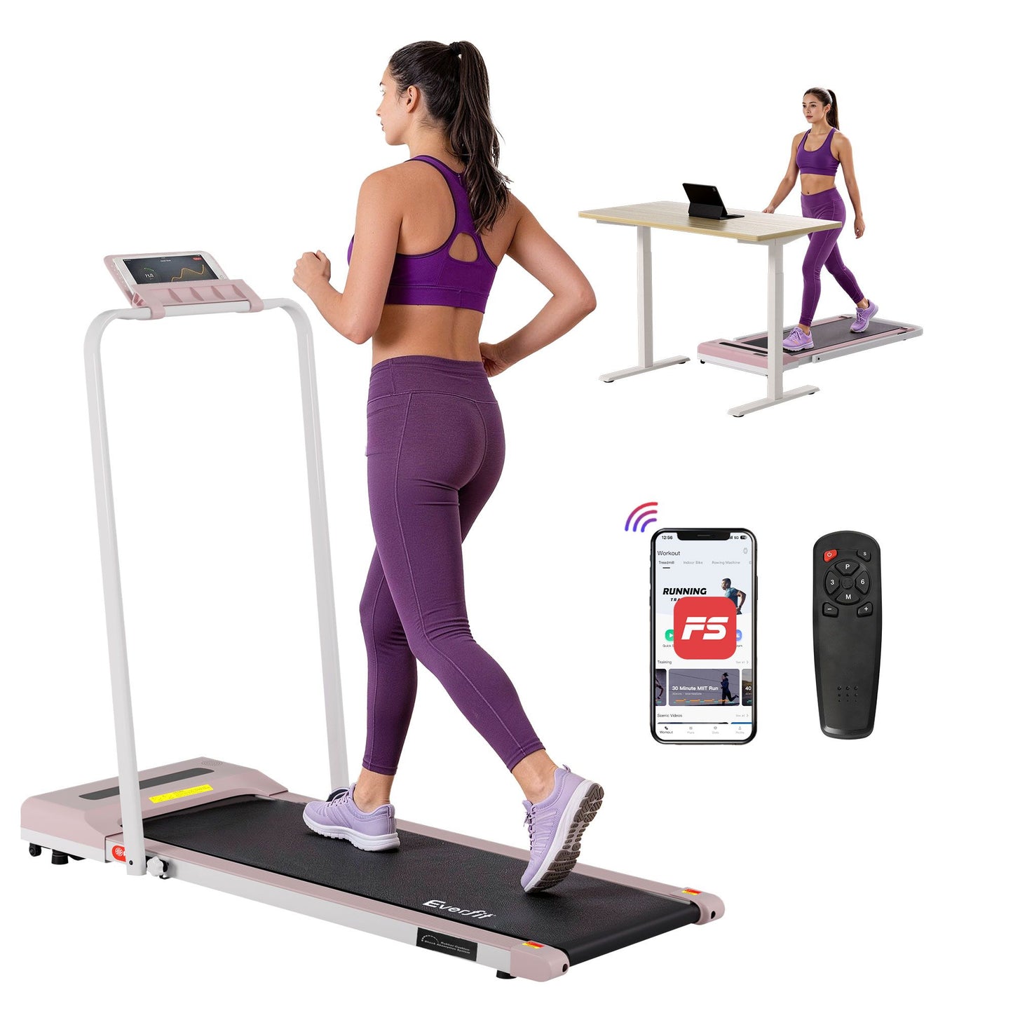 Treadmill Walking Pad Home Gym Office Fitness Machine 380mm - Pink