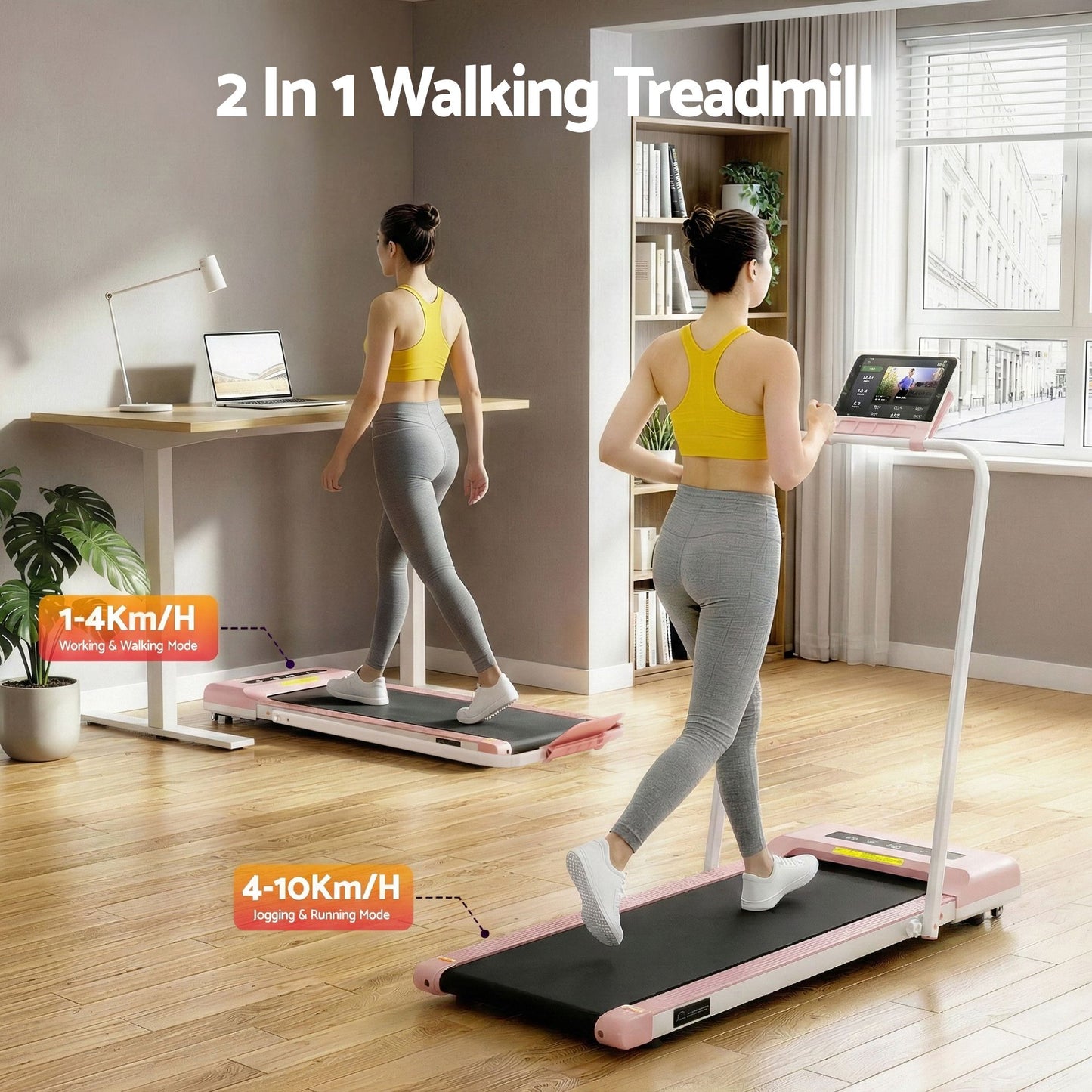 Treadmill Walking Pad Home Gym Office Fitness Machine 380mm - Pink