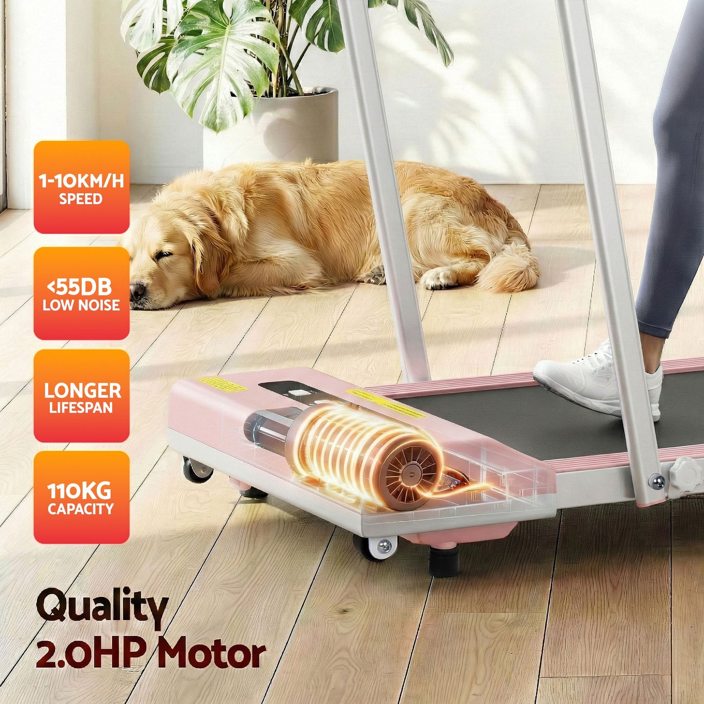 Treadmill Walking Pad Home Gym Office Fitness Machine 380mm - Pink