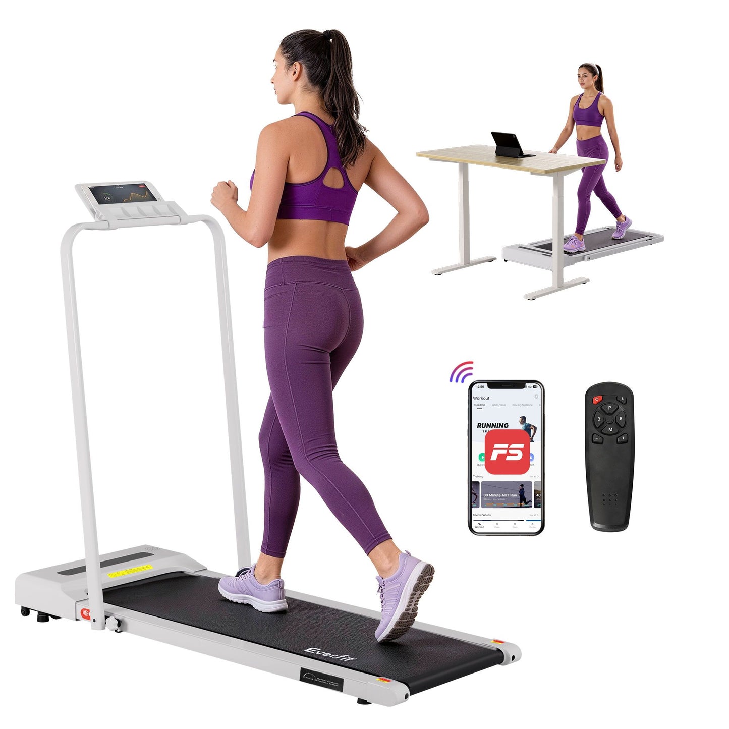 Treadmill Walking Pad Home Gym Office Fitness Machine 380mm - White