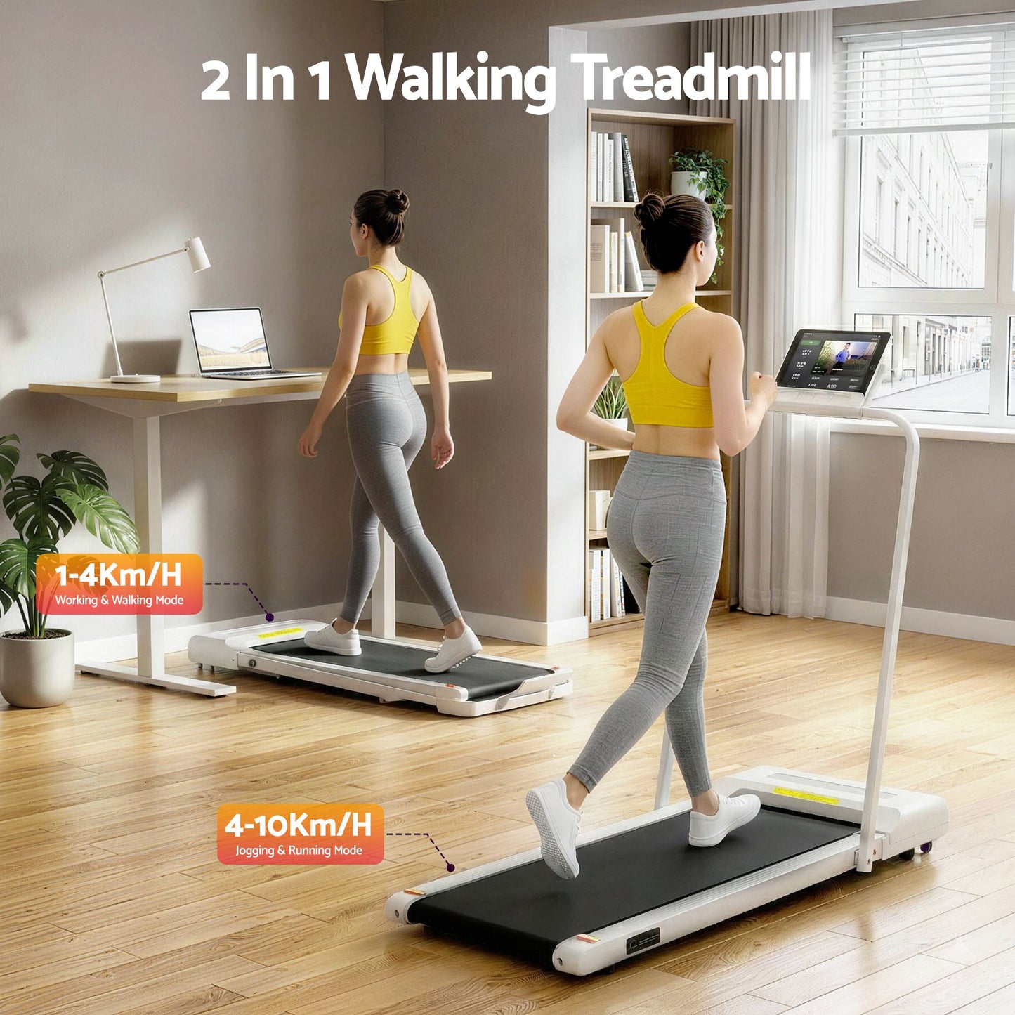 Treadmill Walking Pad Home Gym Office Fitness Machine 380mm - White