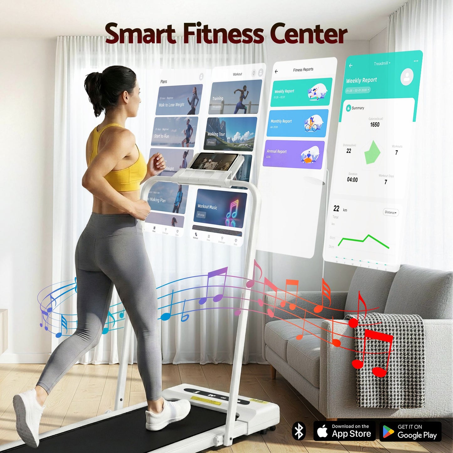 Treadmill Walking Pad Home Gym Office Fitness Machine 380mm - White