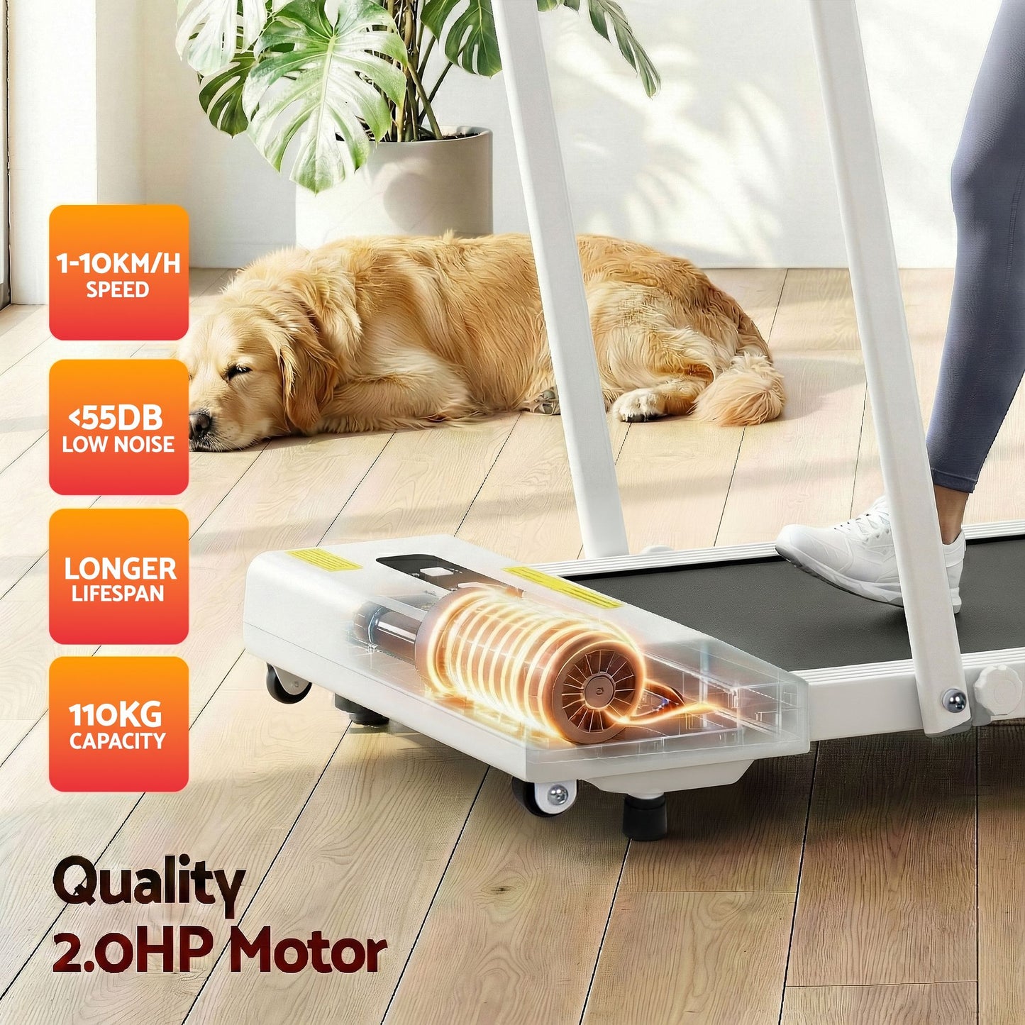 Treadmill Walking Pad Home Gym Office Fitness Machine 380mm - White