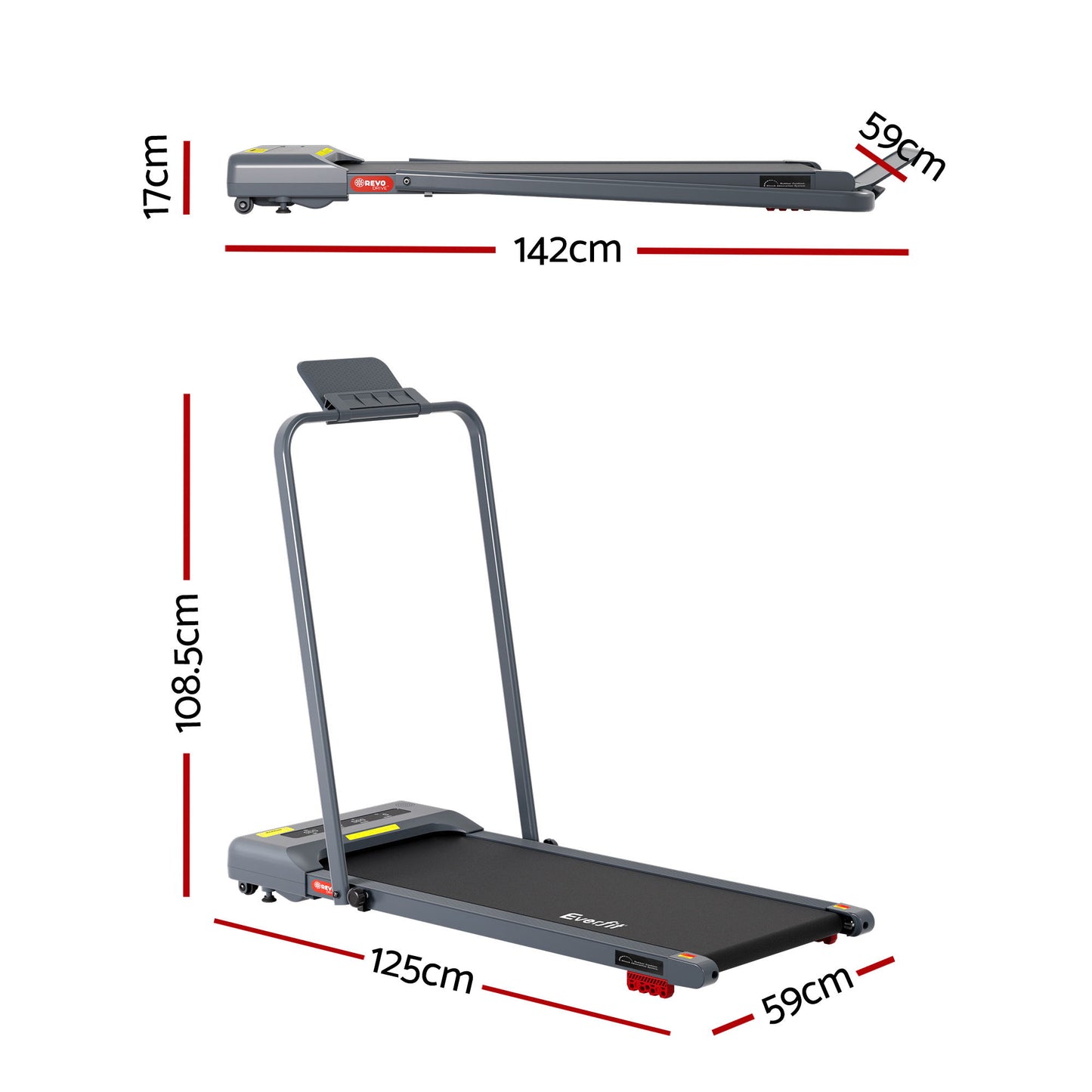 Treadmill Electric Walking Pad Incline with Under Desk 380mm Grey