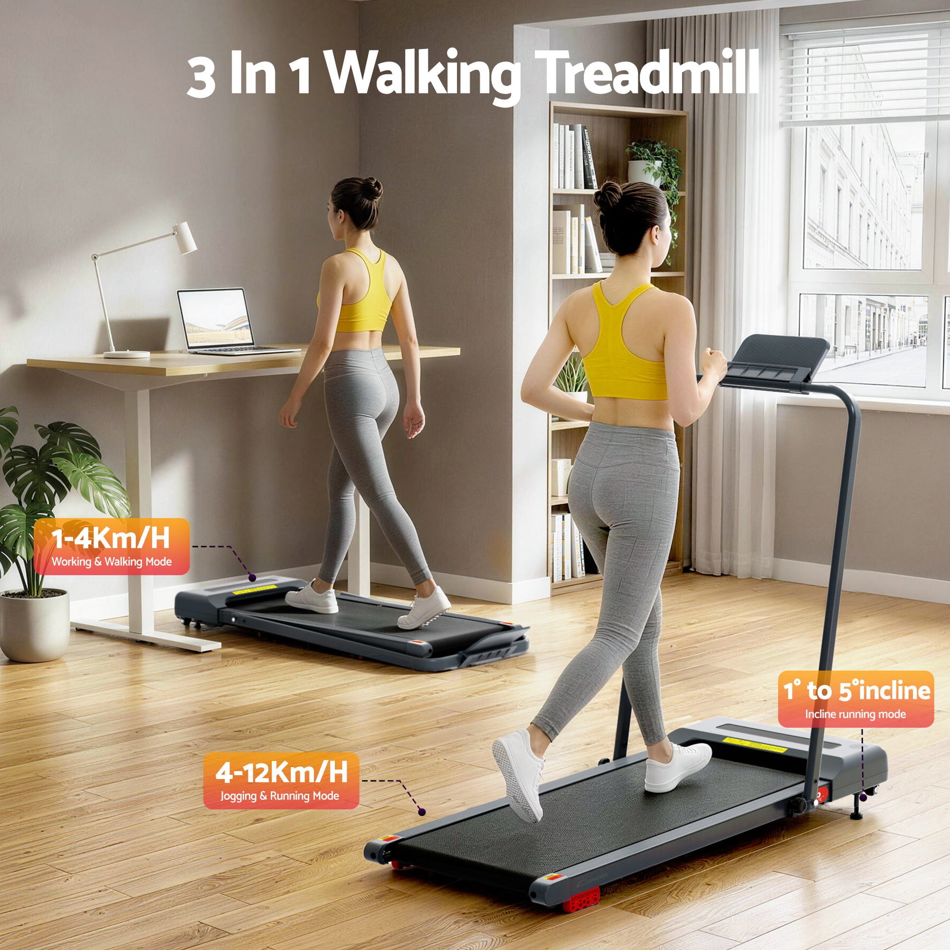 Everfit Treadmill Electric Walking Pad Incline Under Desk 380mm