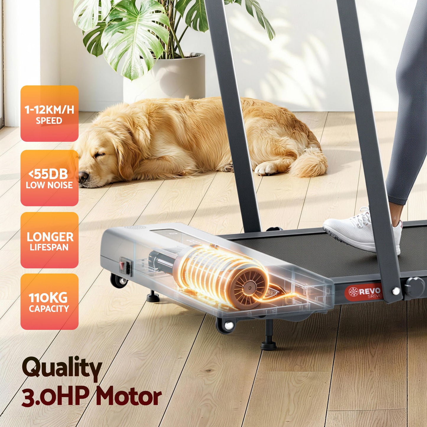Grey 380mm walking pad treadmill for under-desk exercise spaces