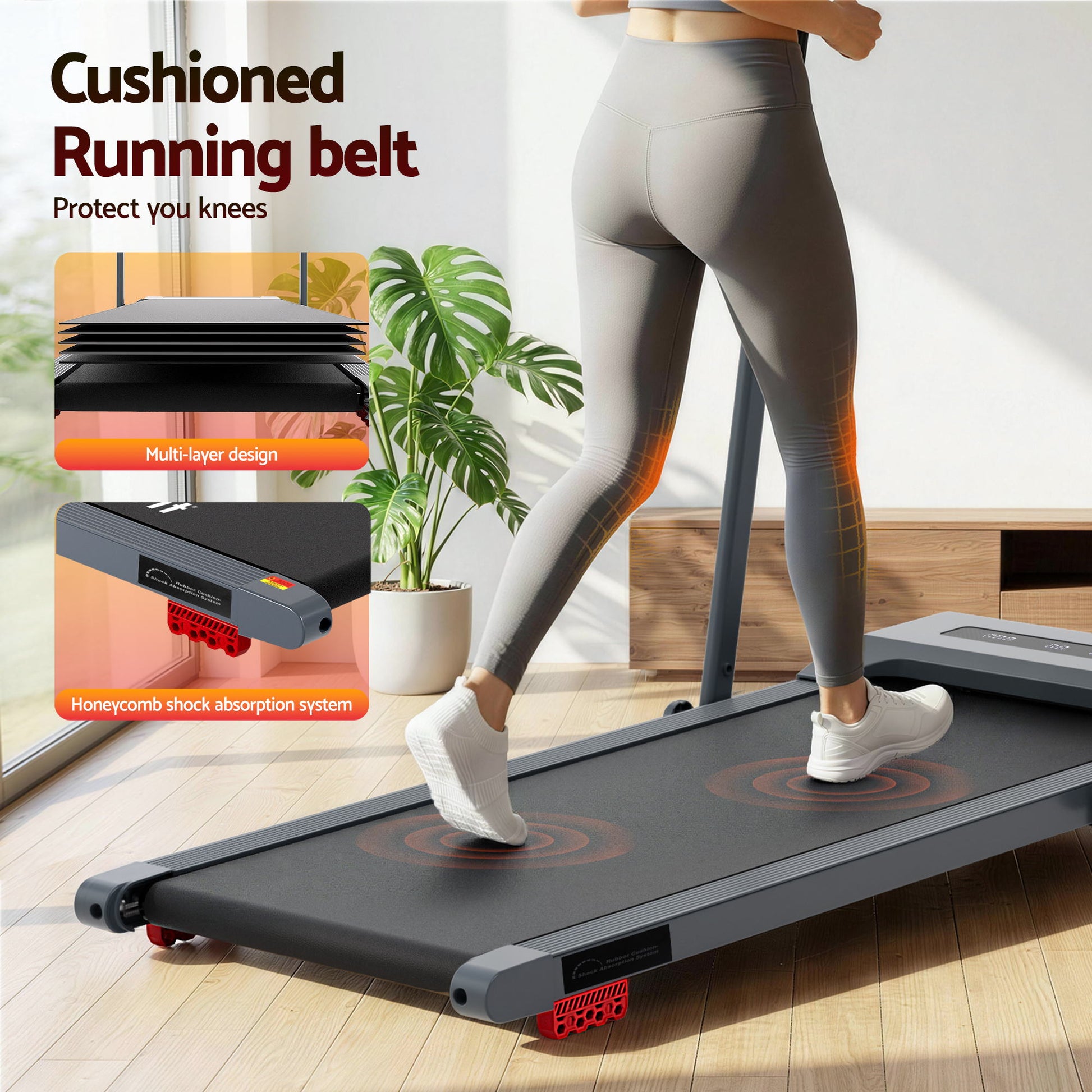 Walking pad treadmill with electric incline under-desk controls