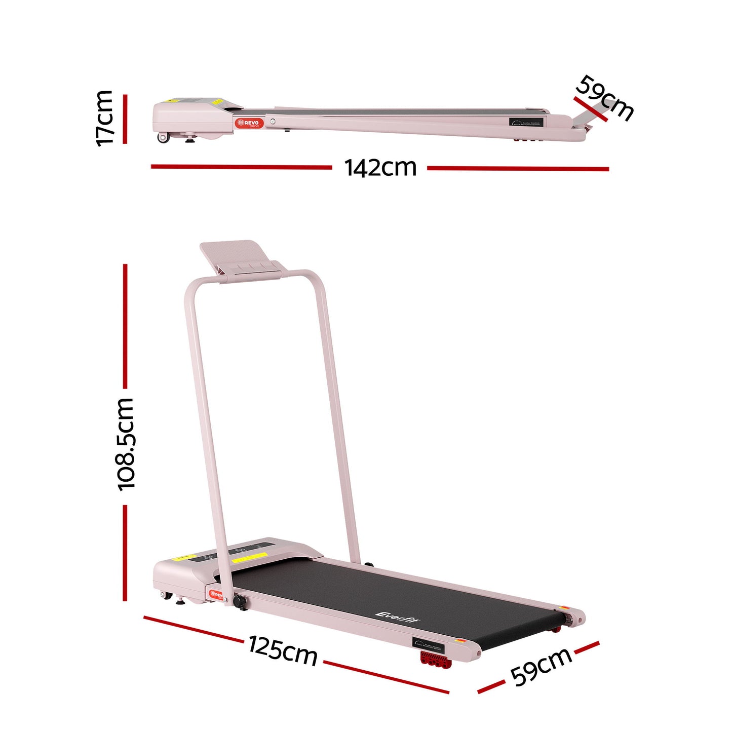 Treadmill Electric Walking Pad Incline with Under Desk 380mm Pink