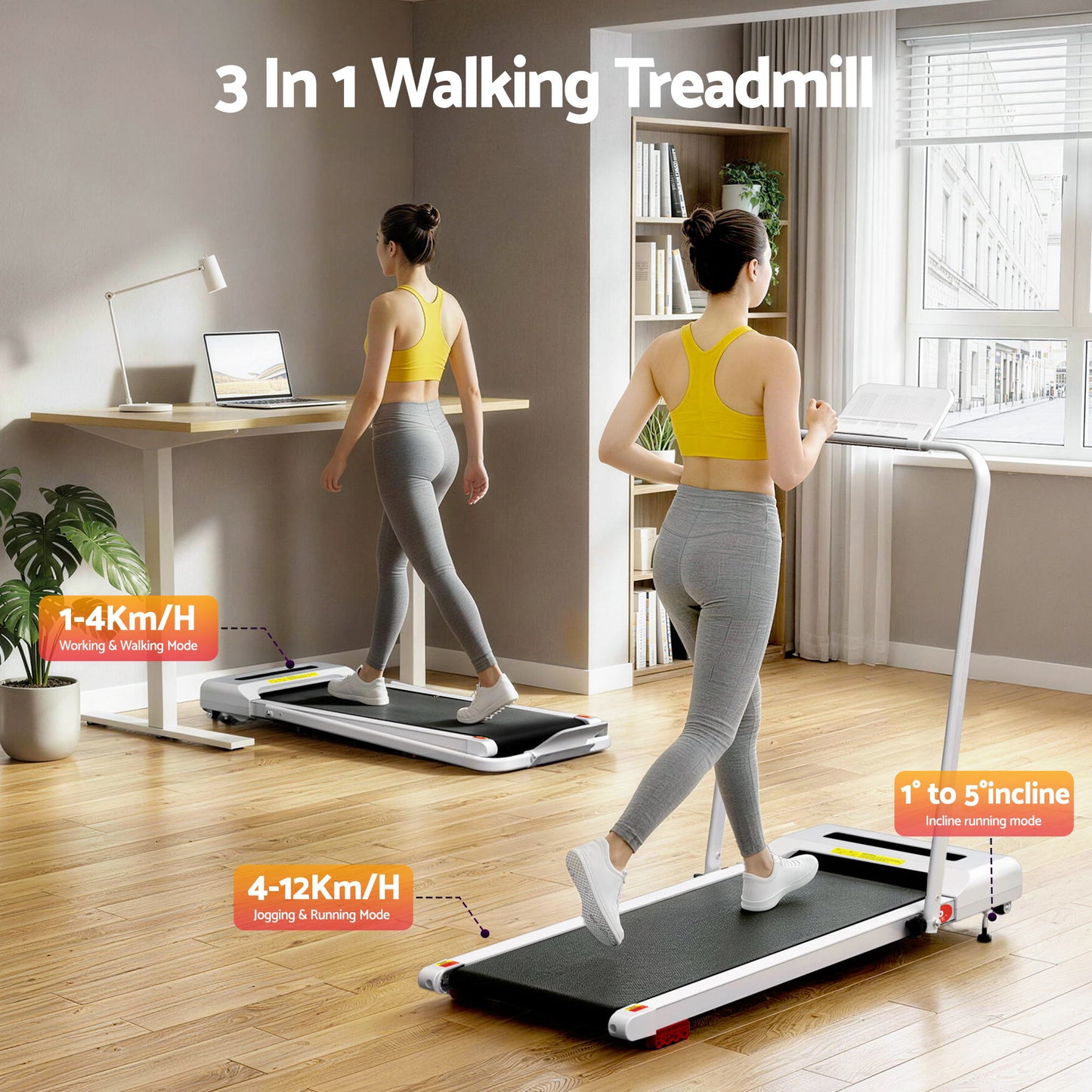 White 380mm everfit treadmill electric with tabletop context and item shape