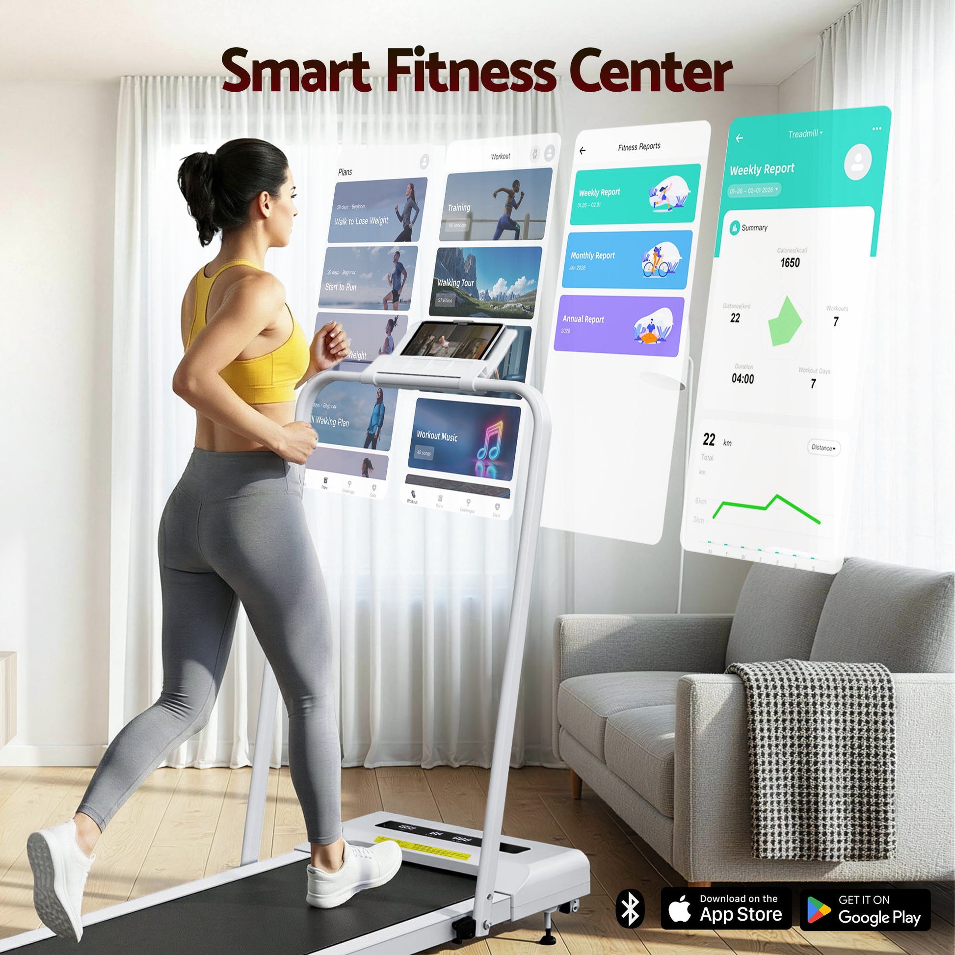 White 380mm everfit treadmill electric with colour matched pieces and support fittings