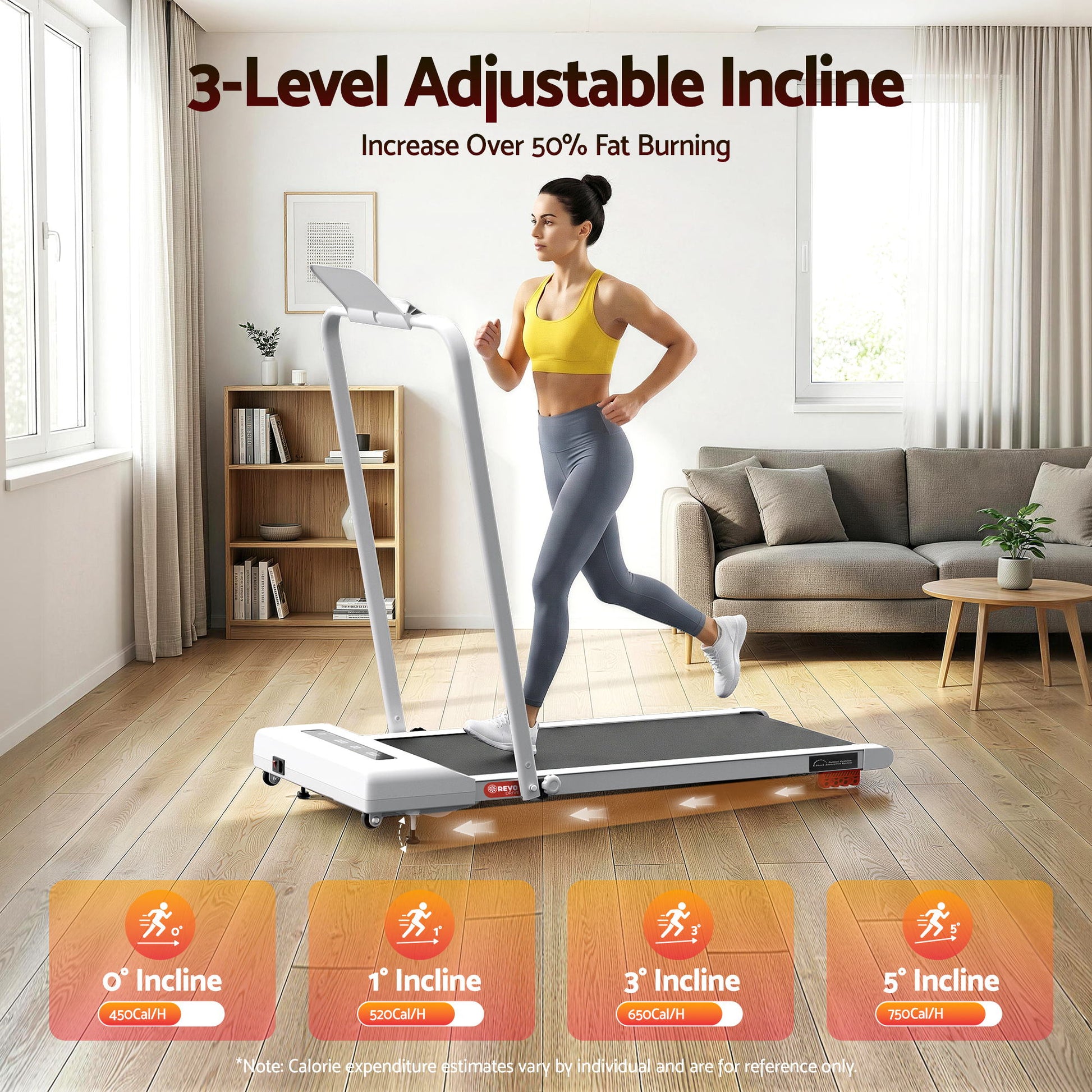 Everfit treadmill electric with component details and storage context