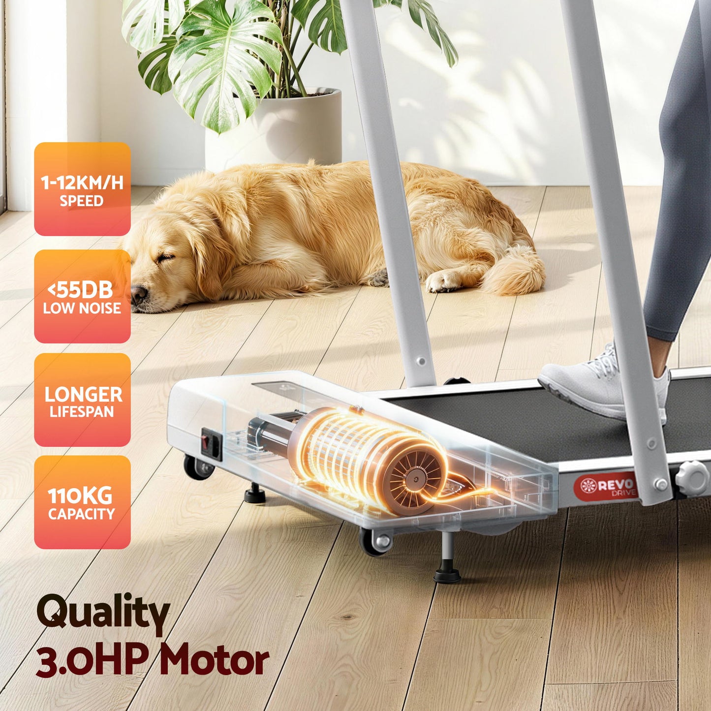 White 380mm everfit treadmill electric with key surfaces and edge shape