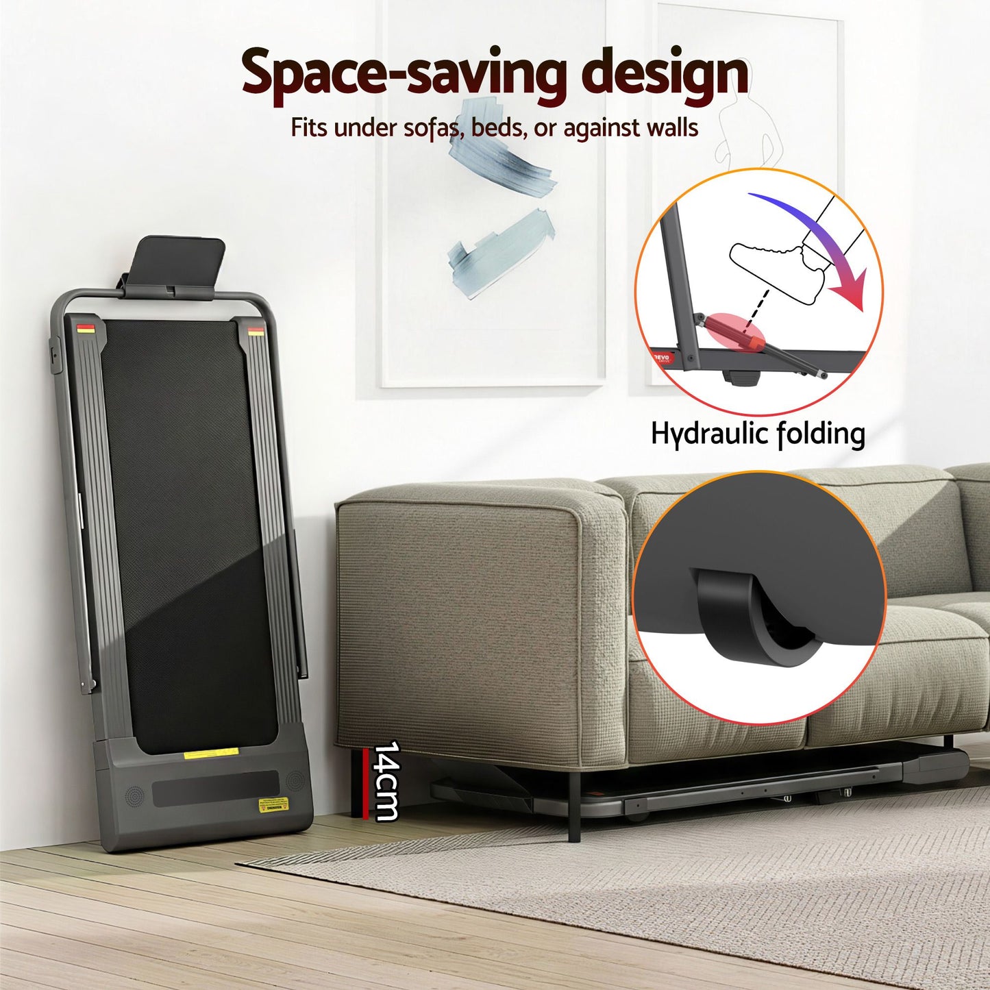 Treadmill Walking Pad Under Desk Home Gym Fitness 400mm - Grey