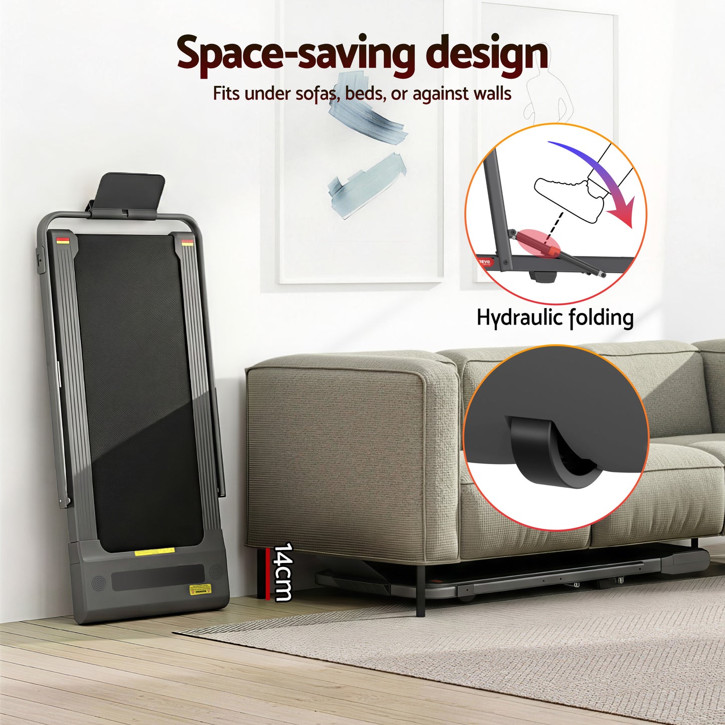 Grey 400mm 2in1 walking pad treadmill for under-desk exercise spaces