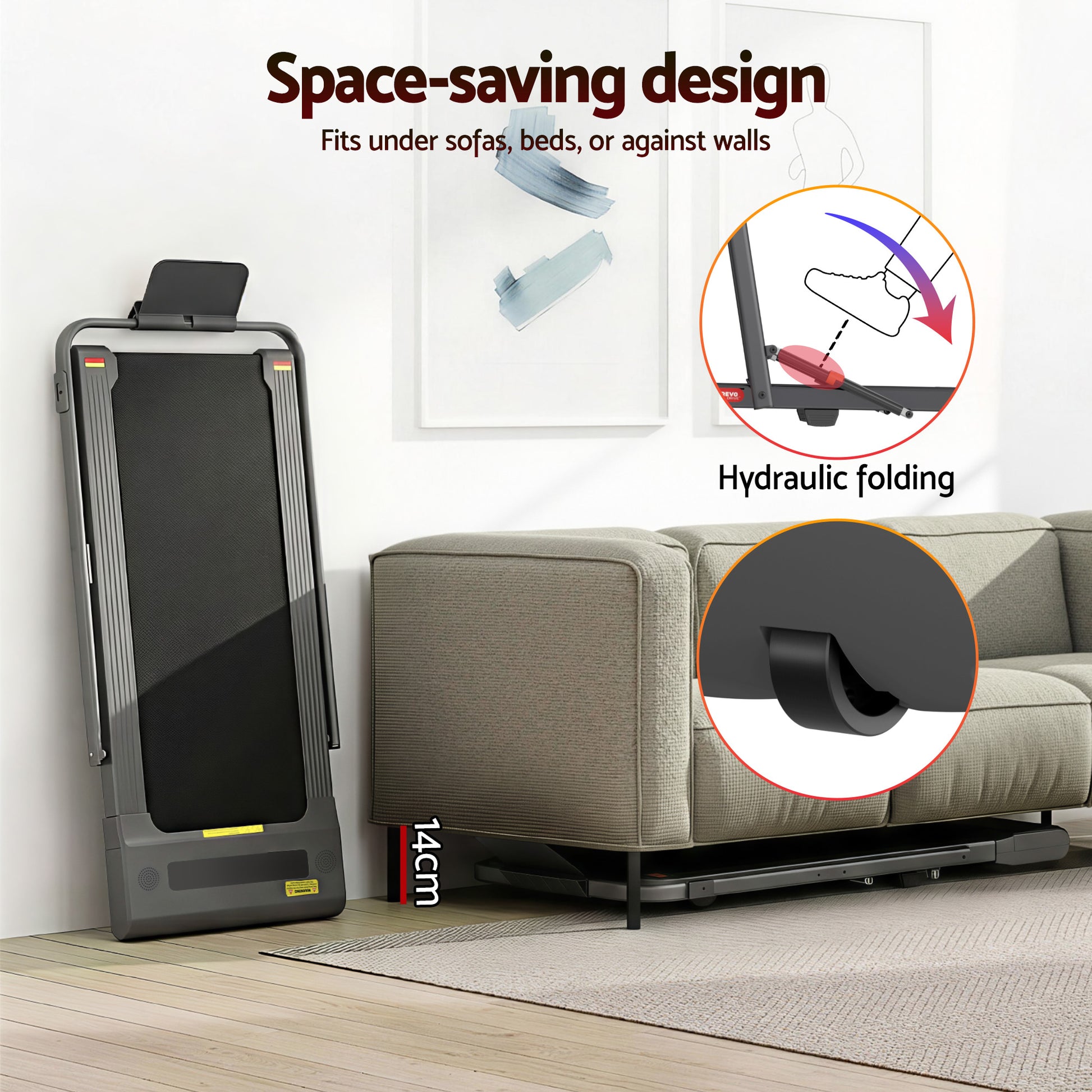 Grey 400mm 2in1 walking pad treadmill for under-desk exercise spaces
