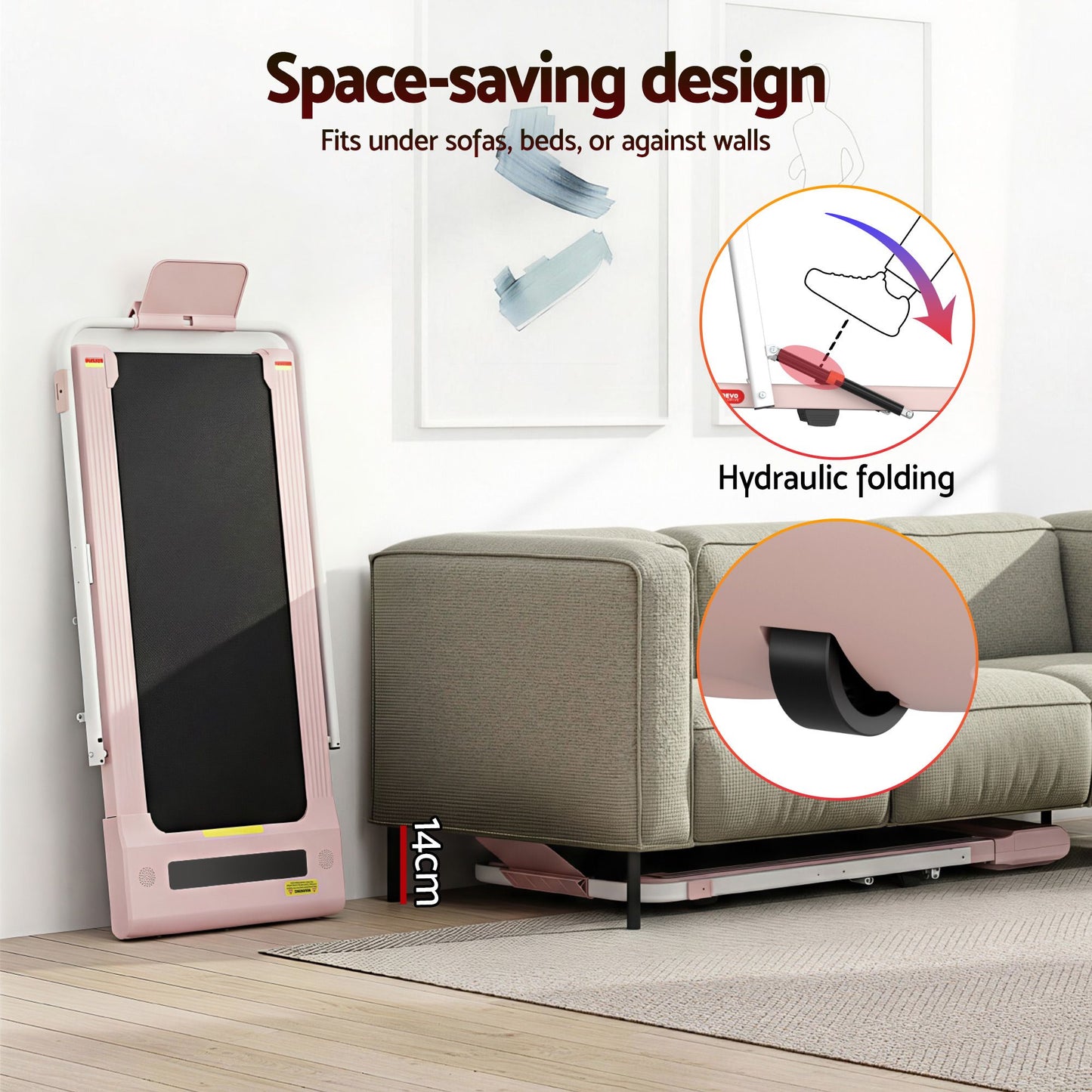 Treadmill Walking Pad Under Desk Home Gym Fitness 400mm - Pink