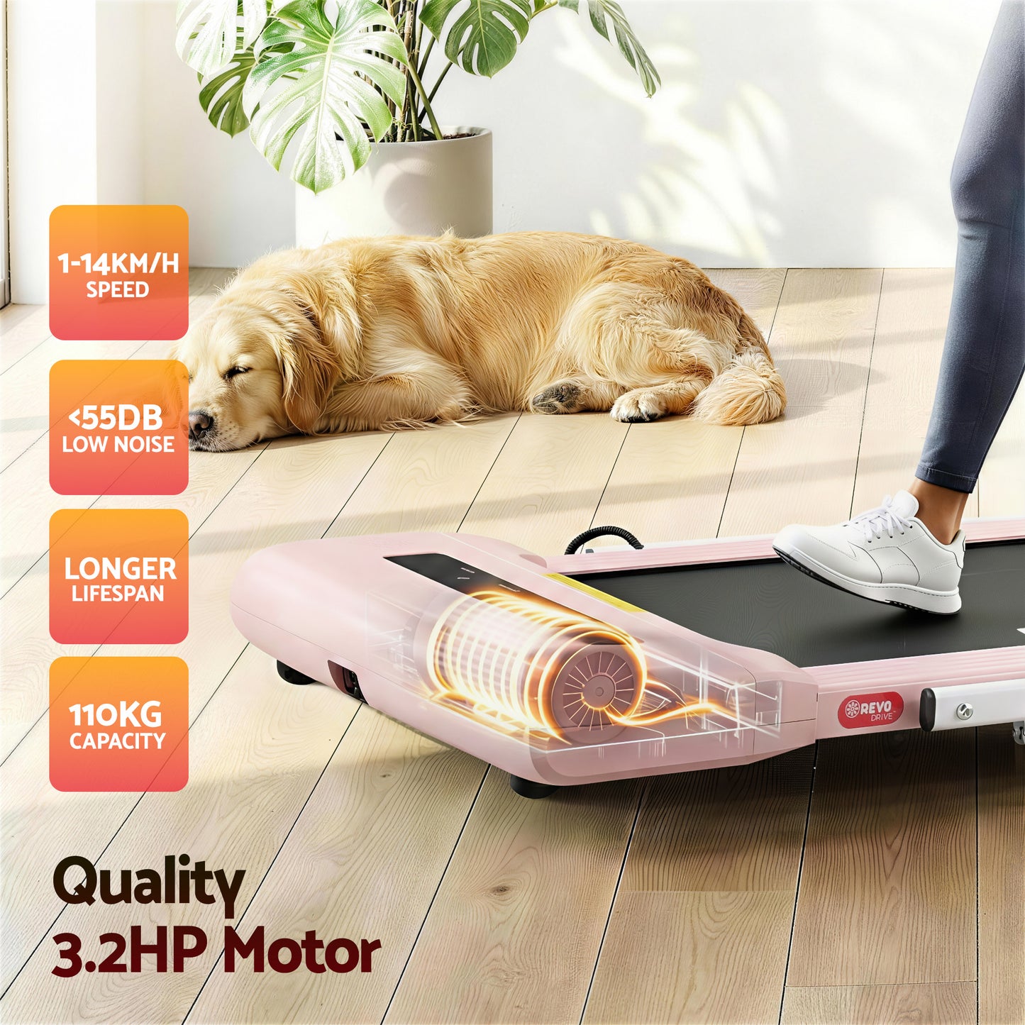 Treadmill Walking Pad Under Desk Home Gym Fitness 400mm - Pink
