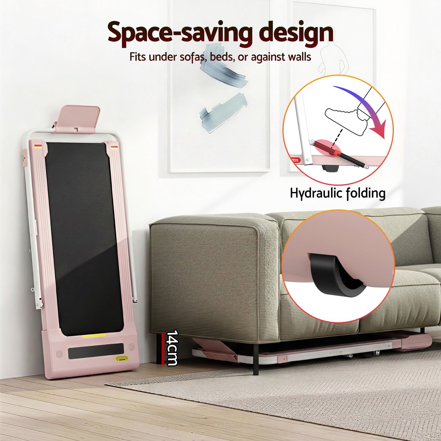 Treadmill Walking Pad Under Desk Home Gym Fitness 400mm - Pink