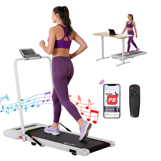 White 400mm treadmill walking pad with boxed accessories and matching pieces