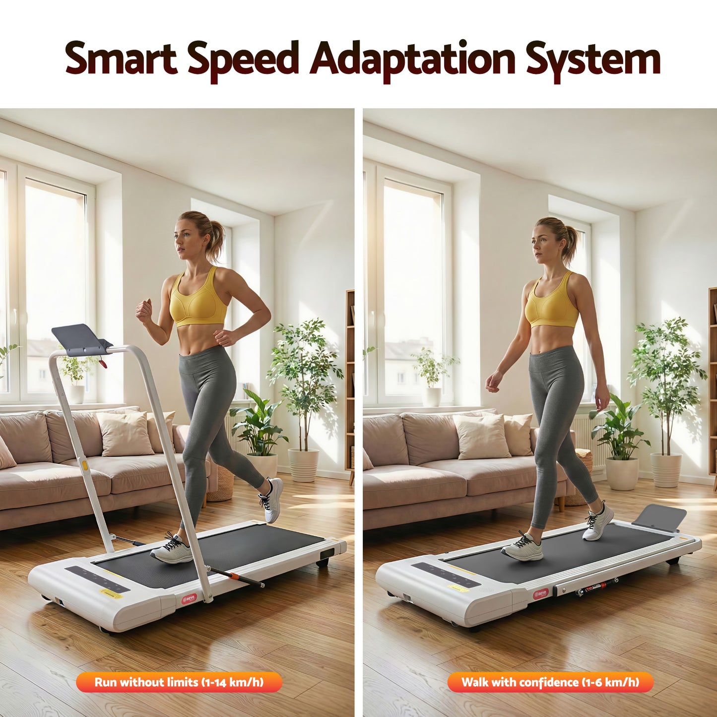 White 400mm treadmill walking pad with colour matched pieces and support fittings