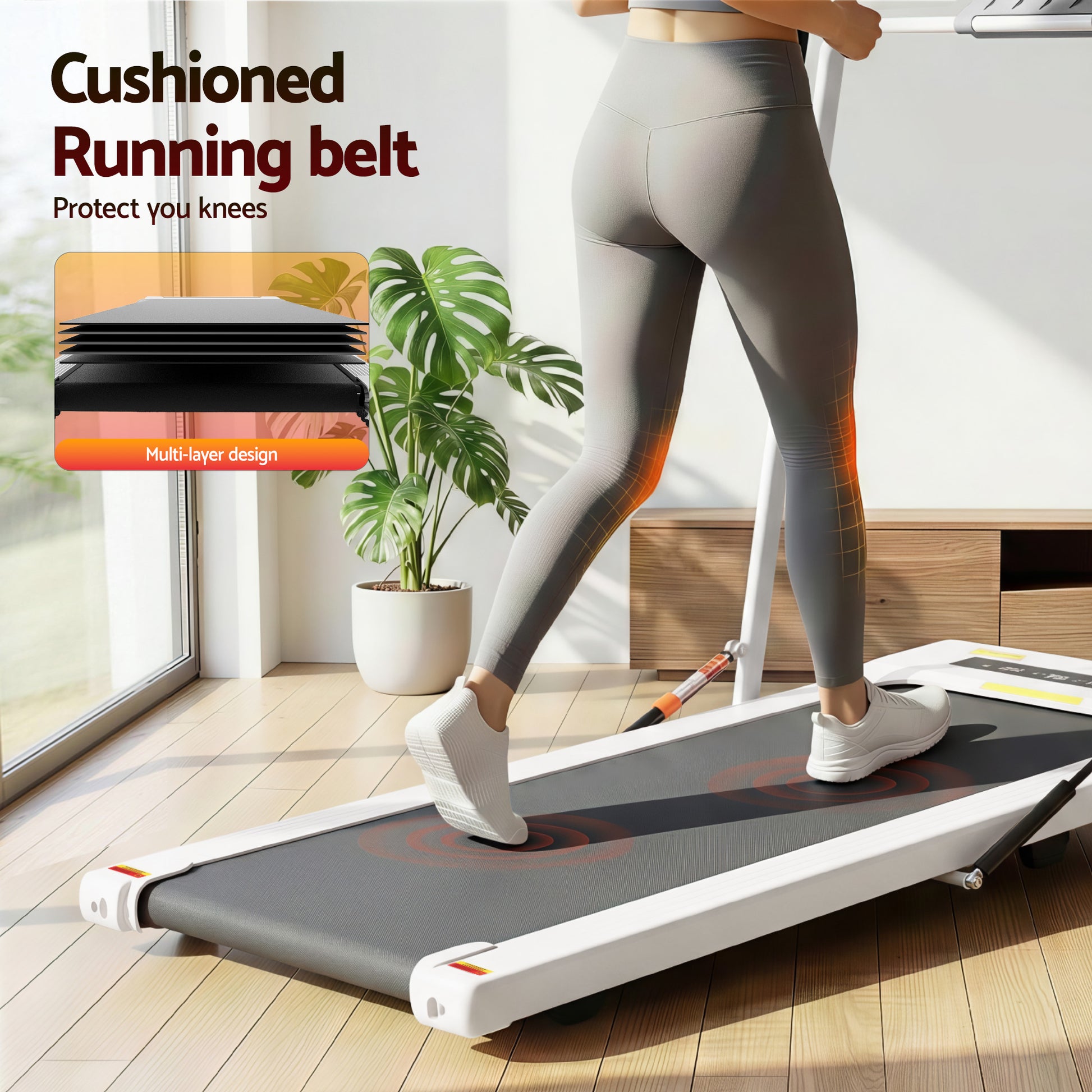 White 400mm walking pad treadmill with surface detail shown