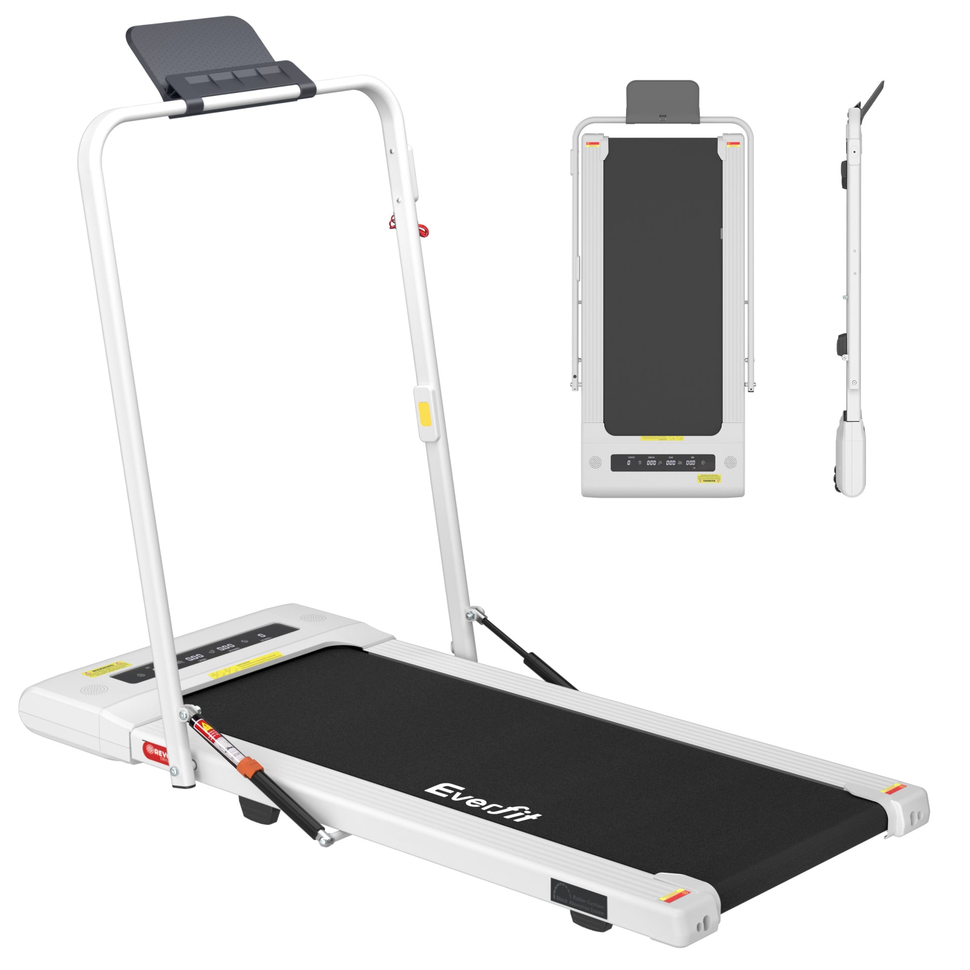 White 400mm walking pad treadmill with side profile shown