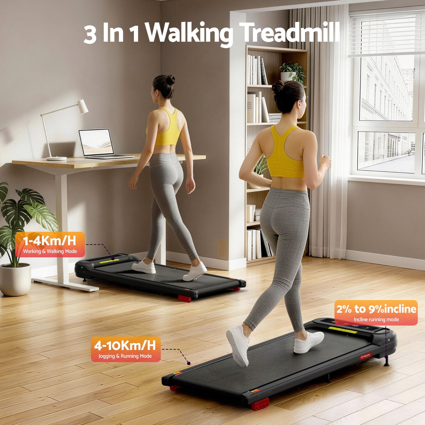 Everfit Treadmill Electric Walking Pad with Incline Under Desk Home Gym Black