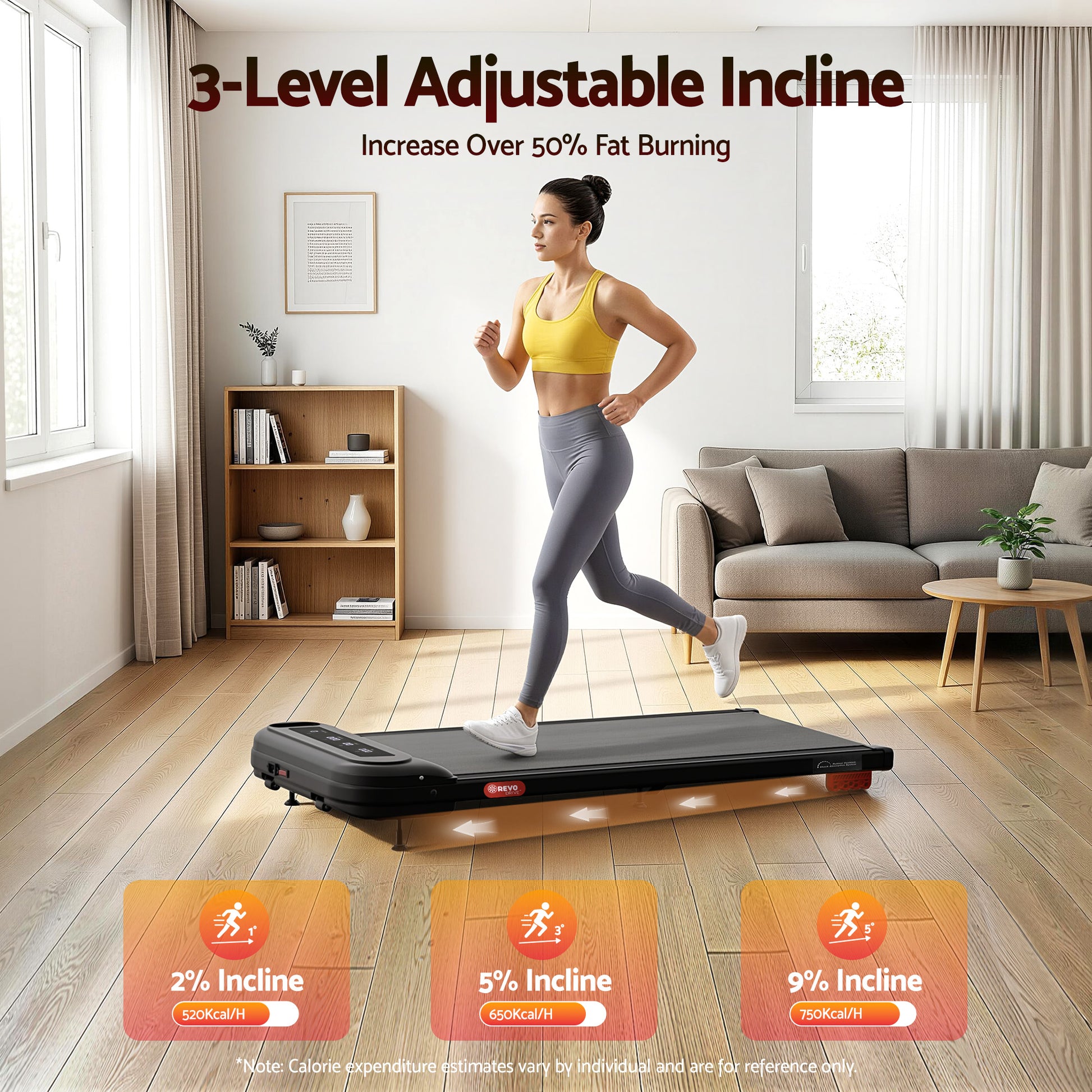 Treadmill Electric Walking Pad Incline Under Black