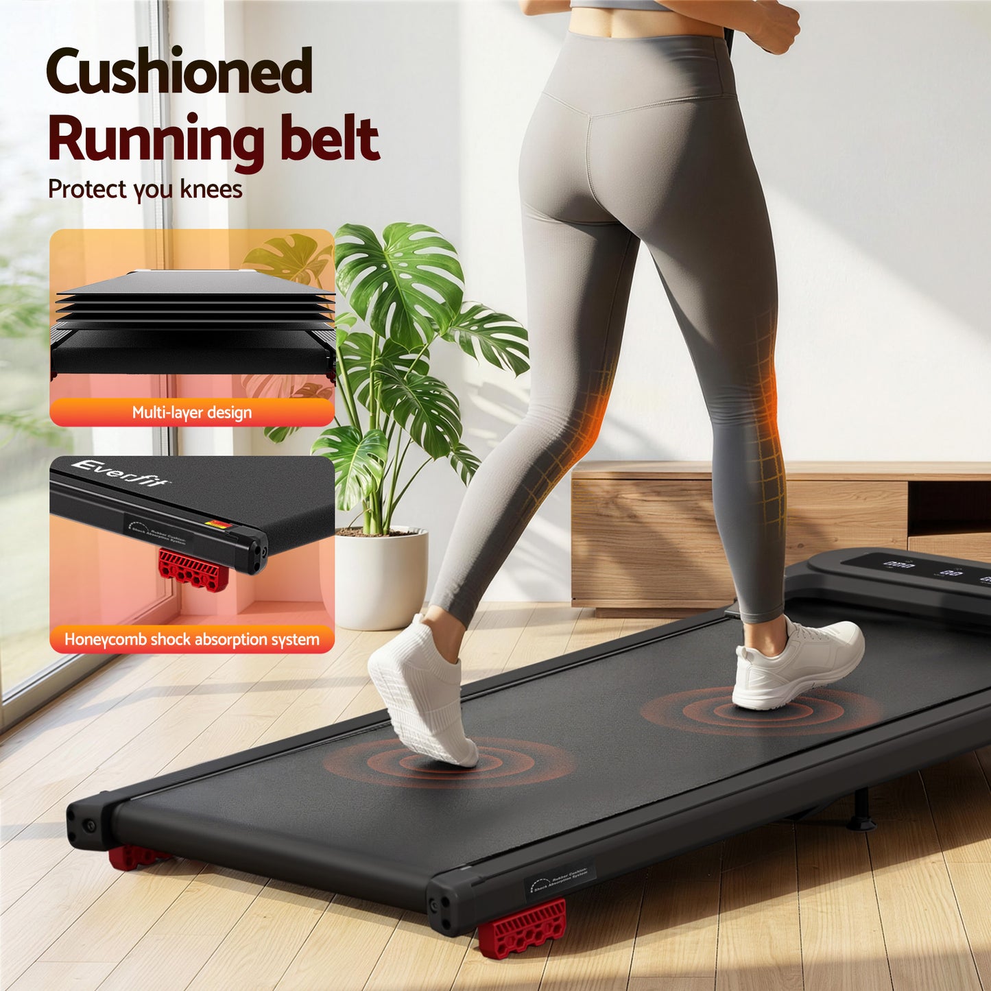 Black walking pad treadmill with incline controls