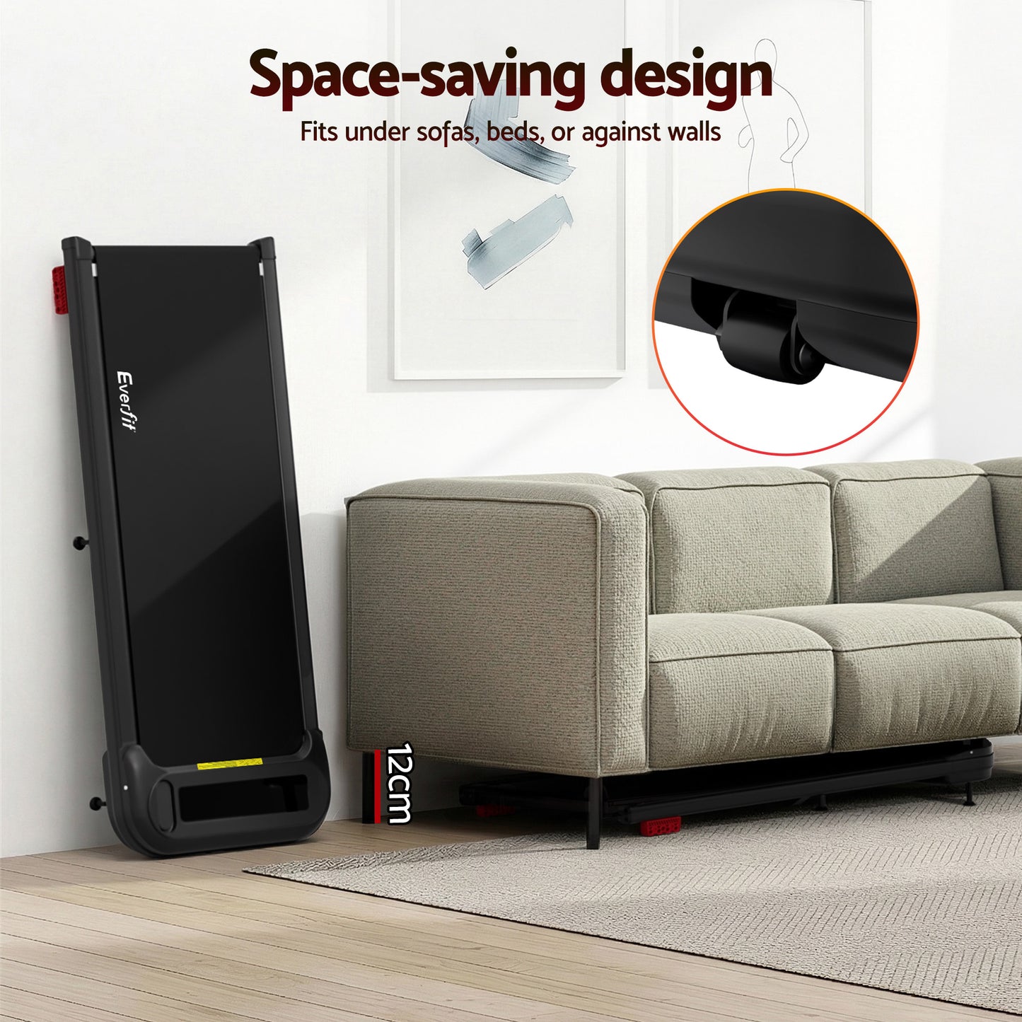 Black walking pad treadmill for under-desk exercise spaces
