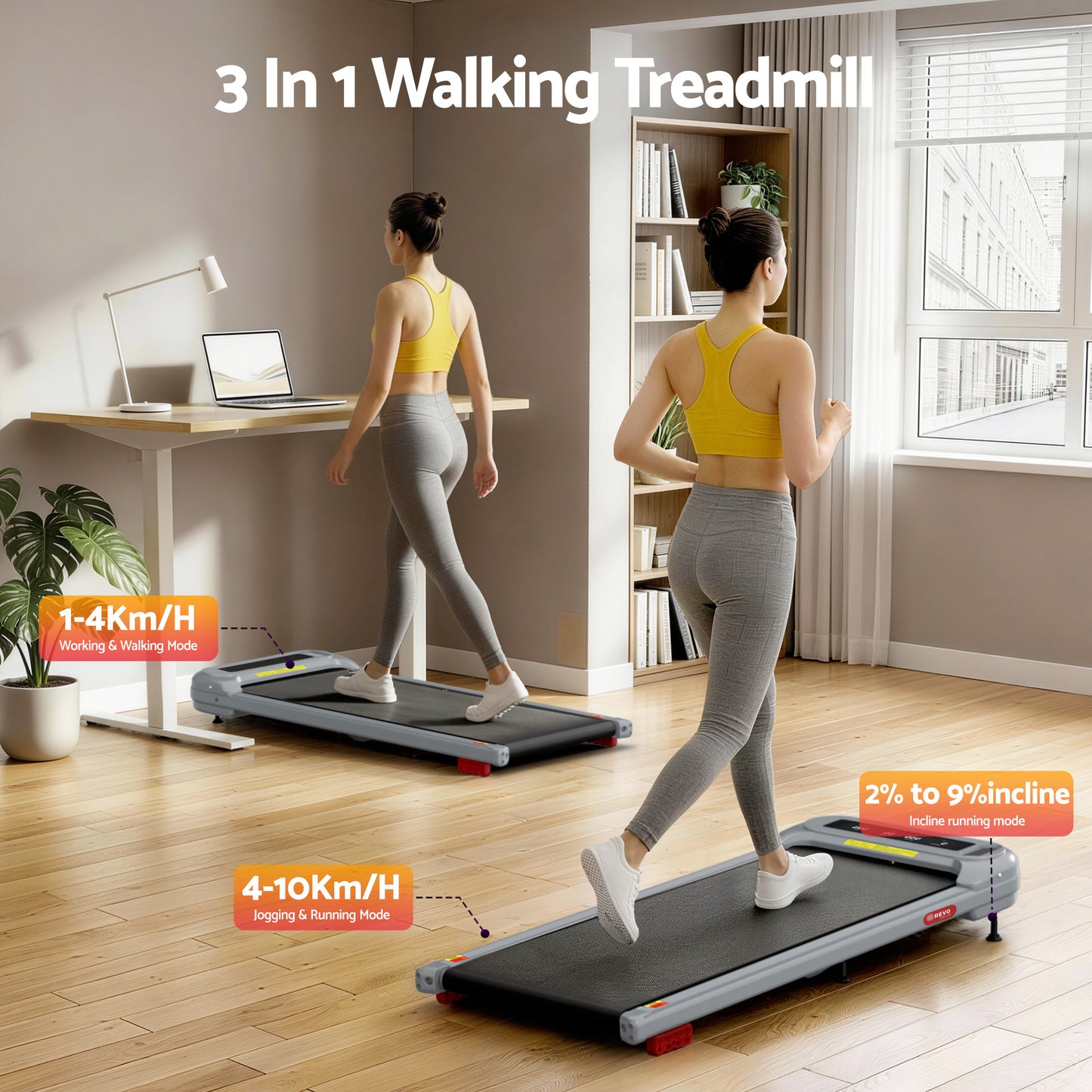 Treadmill Electric Walking Pad Incline with Under Desk Gym Grey