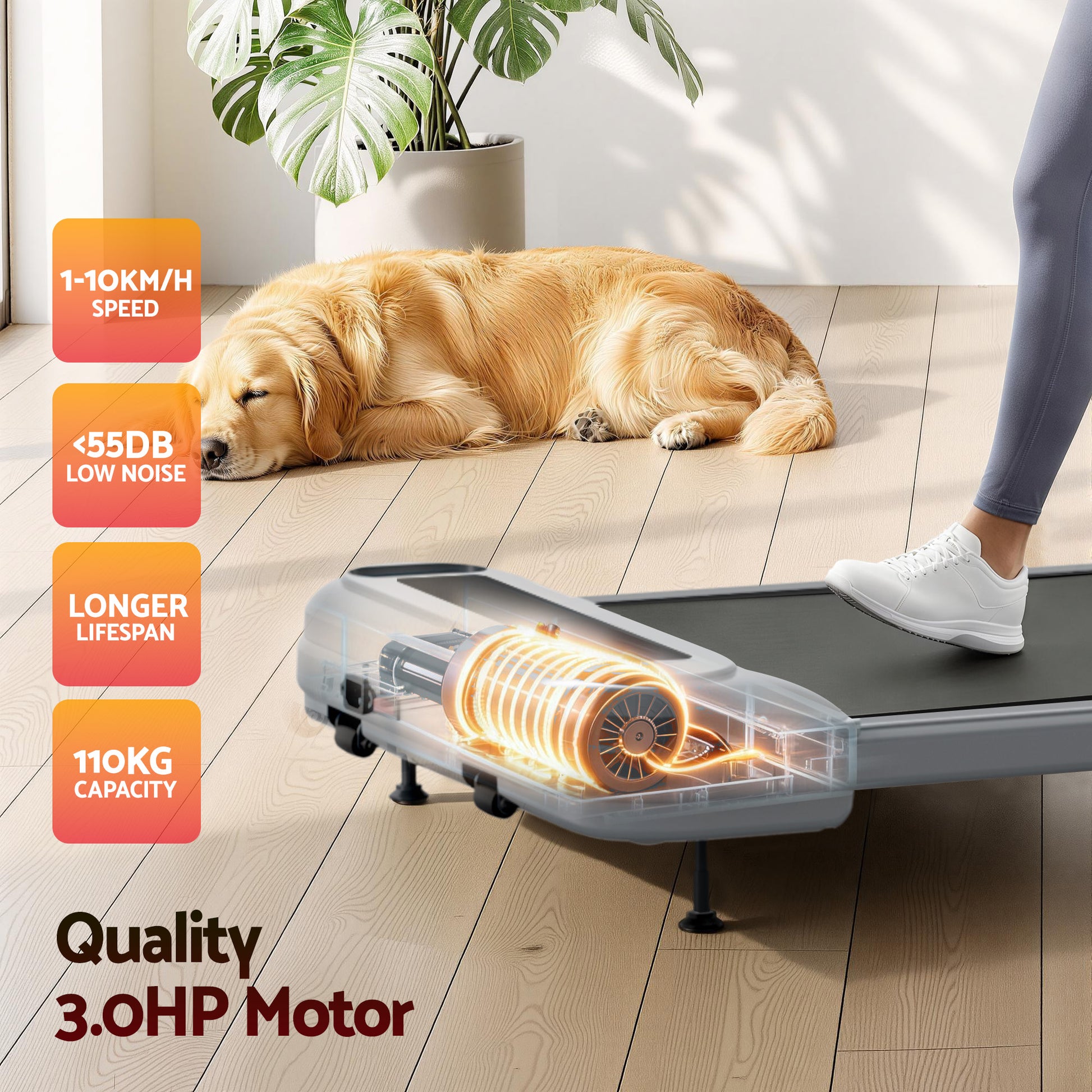 Treadmill Electric Walking Pad Incline Under Grey