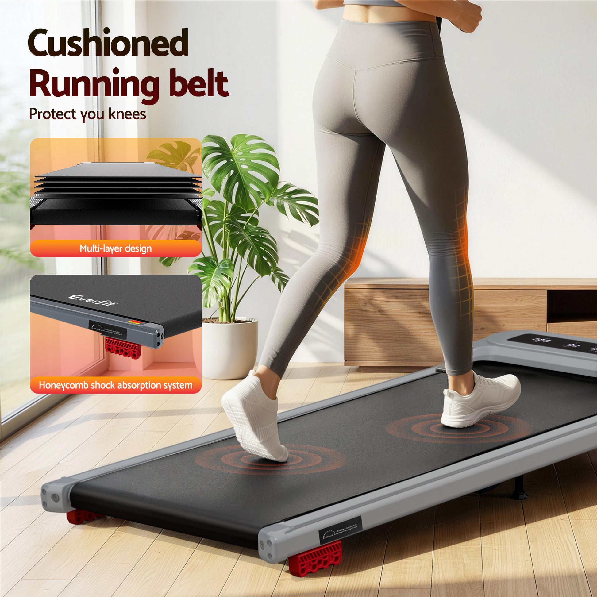 Grey walking pad treadmill with incline controls