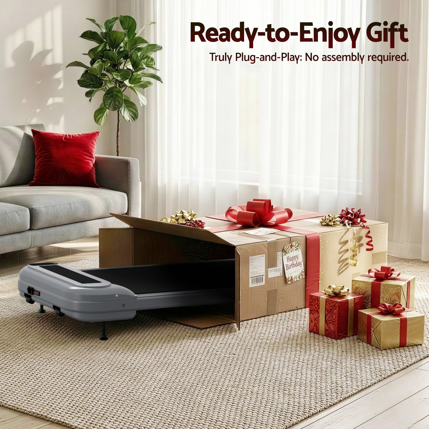 Grey Electric Walking Pad Treadmill with Compact Home Gym Design