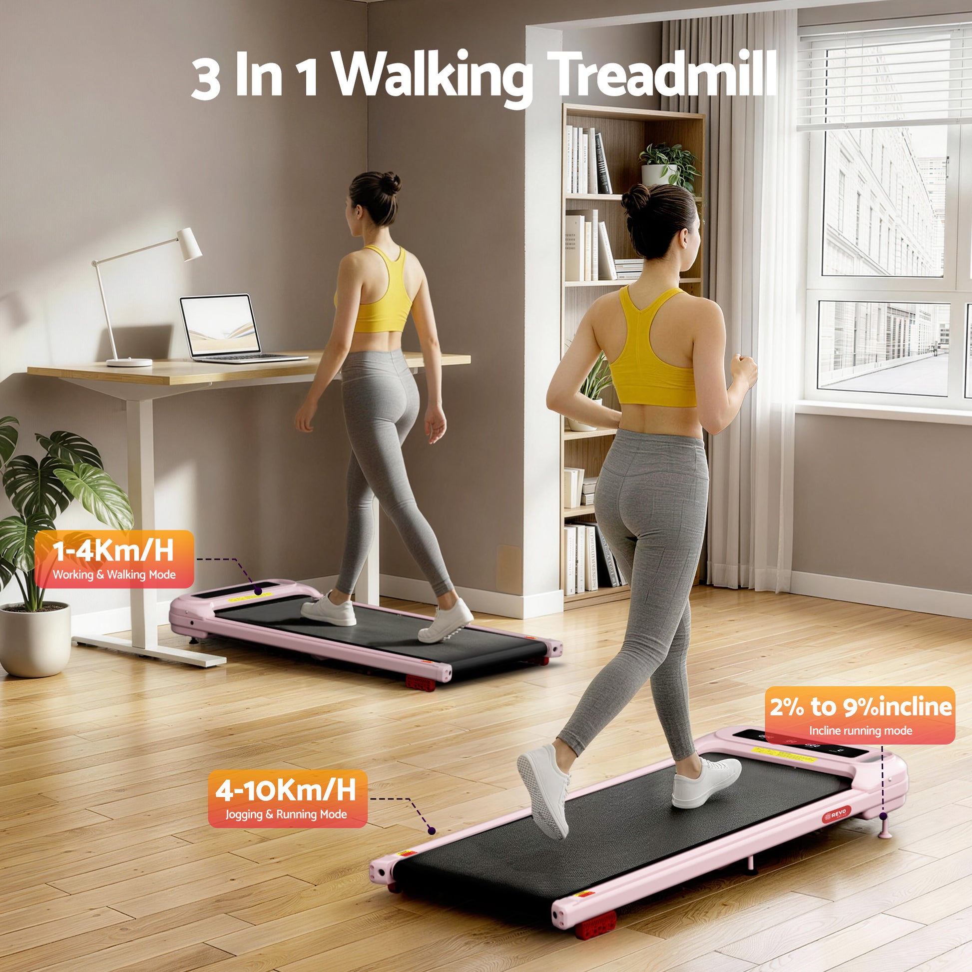 Pink everfit treadmill electric with assembled layout and visible hardware