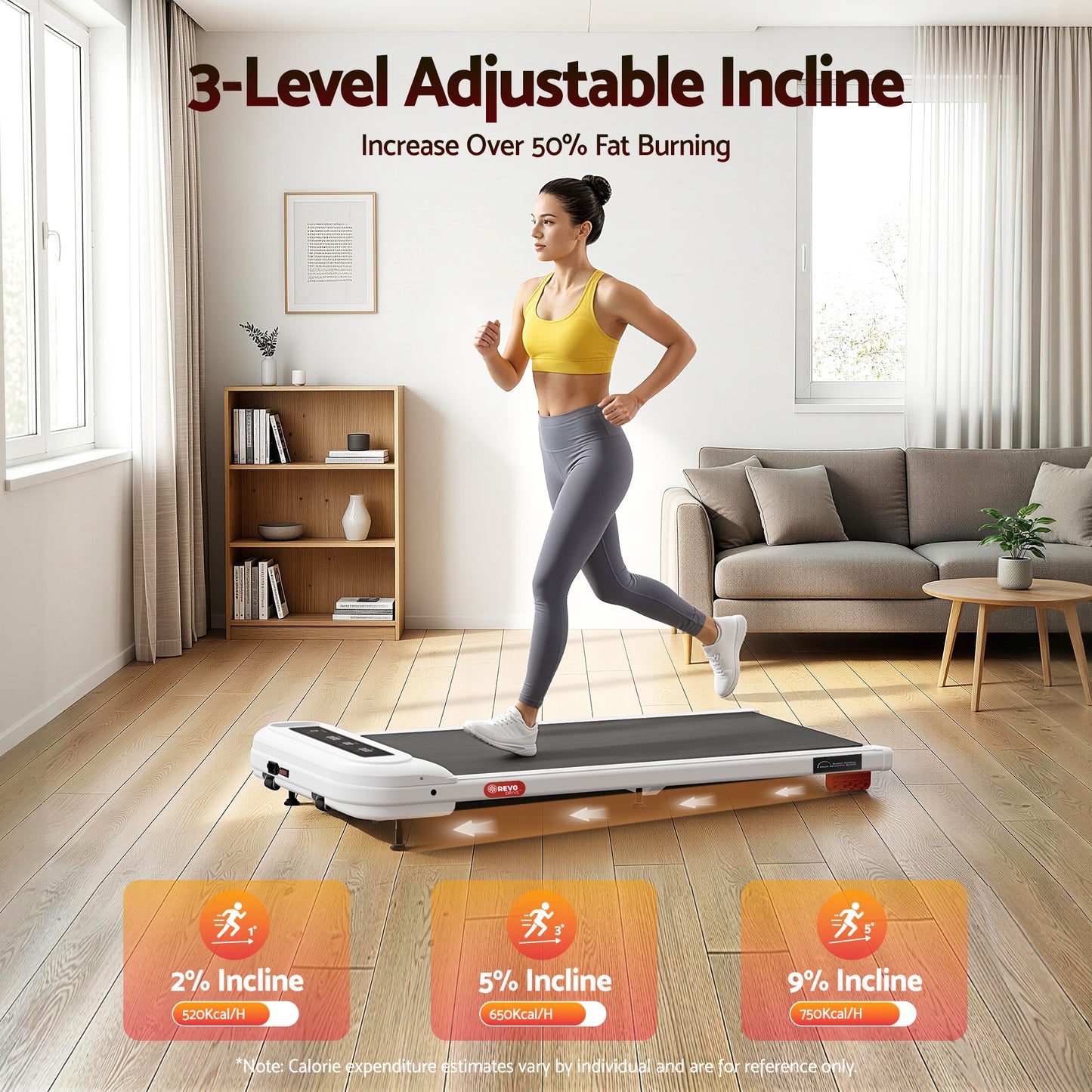 Treadmill Electric Walking Pad Incline Under White