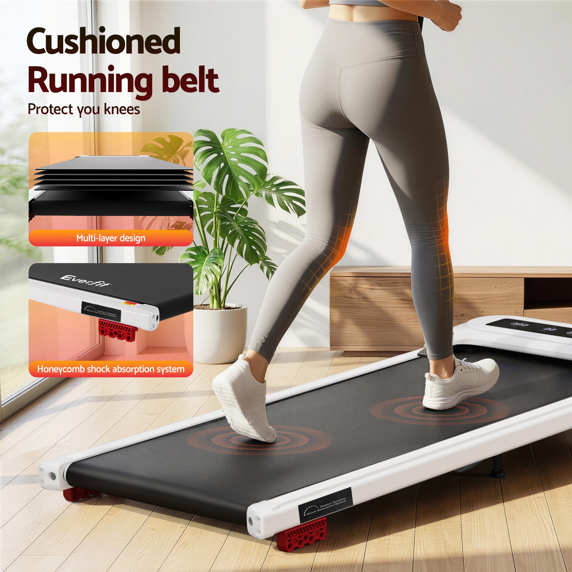 White walking pad treadmill with incline controls