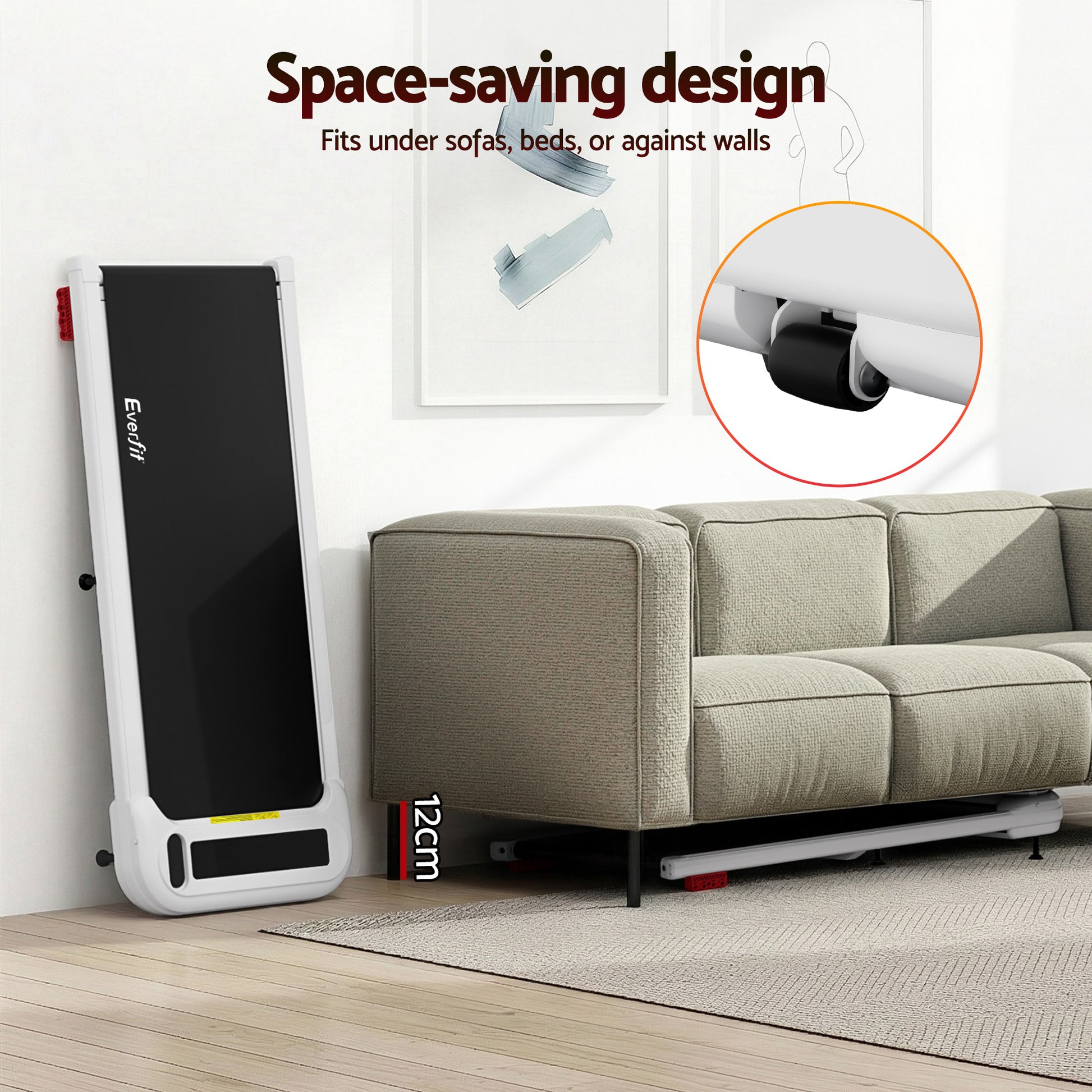 White walking pad treadmill for under-desk exercise spaces