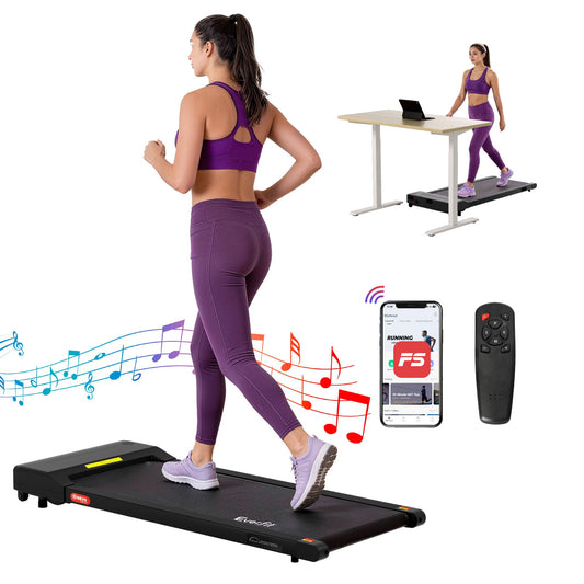 Black 400mm treadmill walking pad with remote control and digital control panel