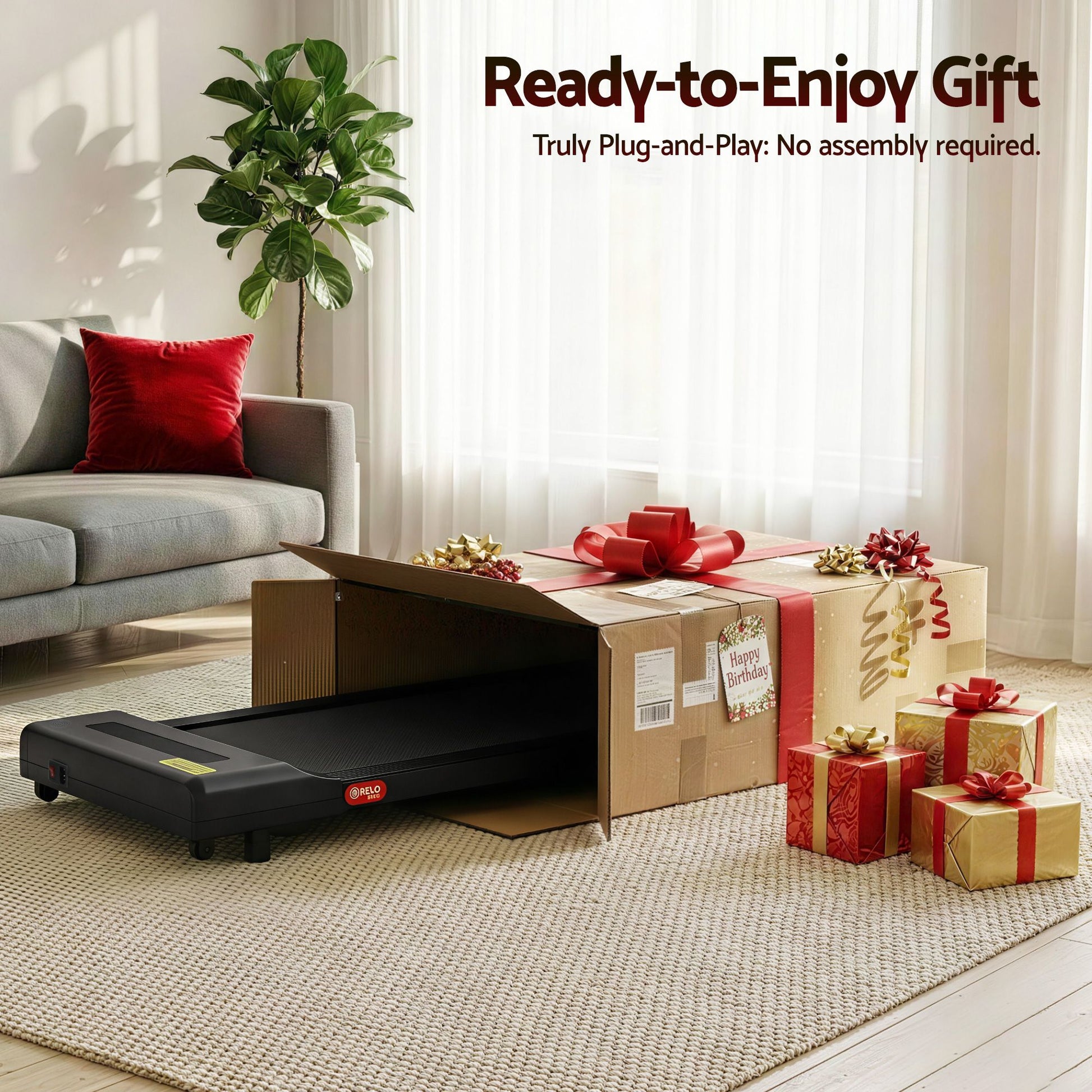 Treadmill walking pad with matching accessories and clear item layout