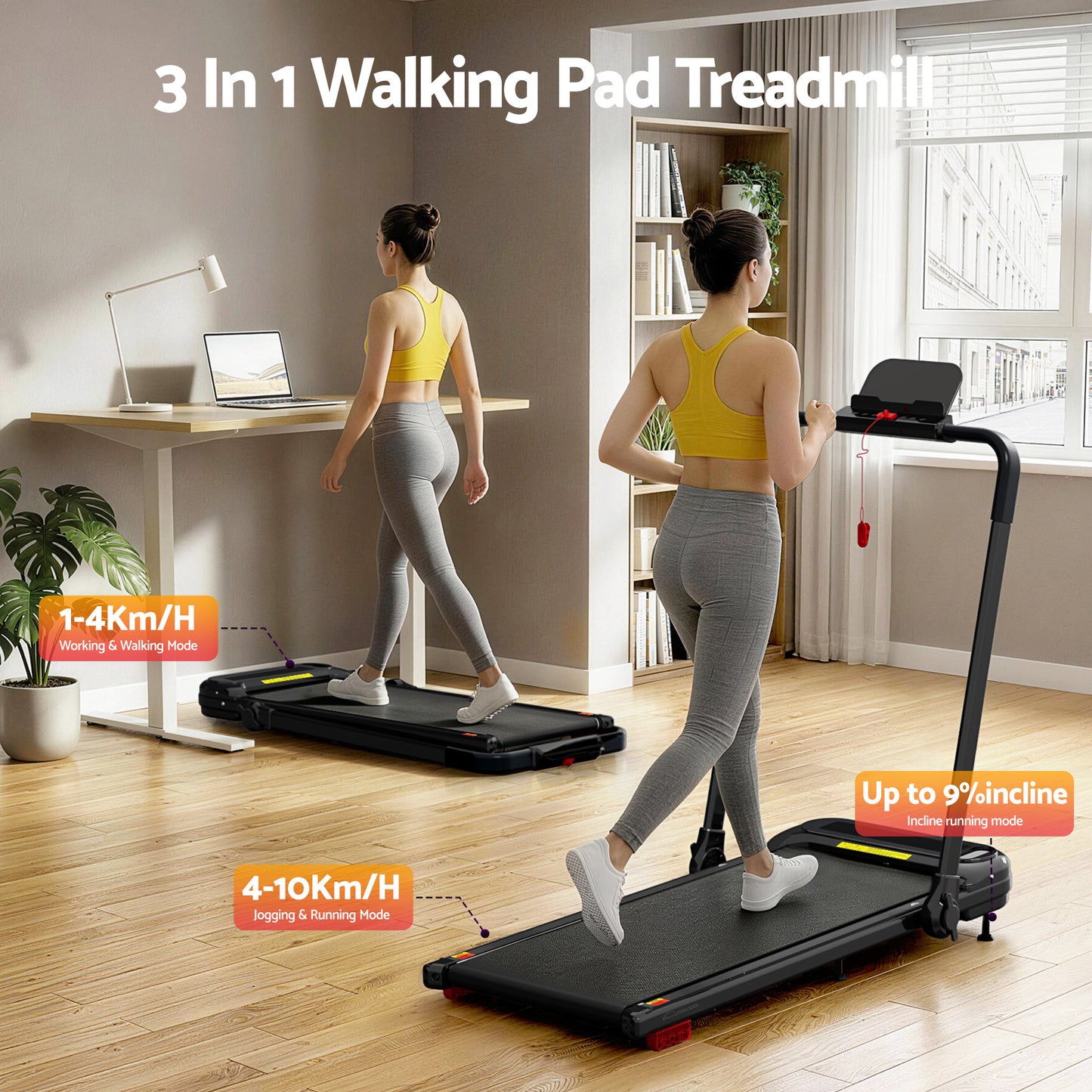 Treadmill Electric Walking Pad Incline with Foldable Gym Black
