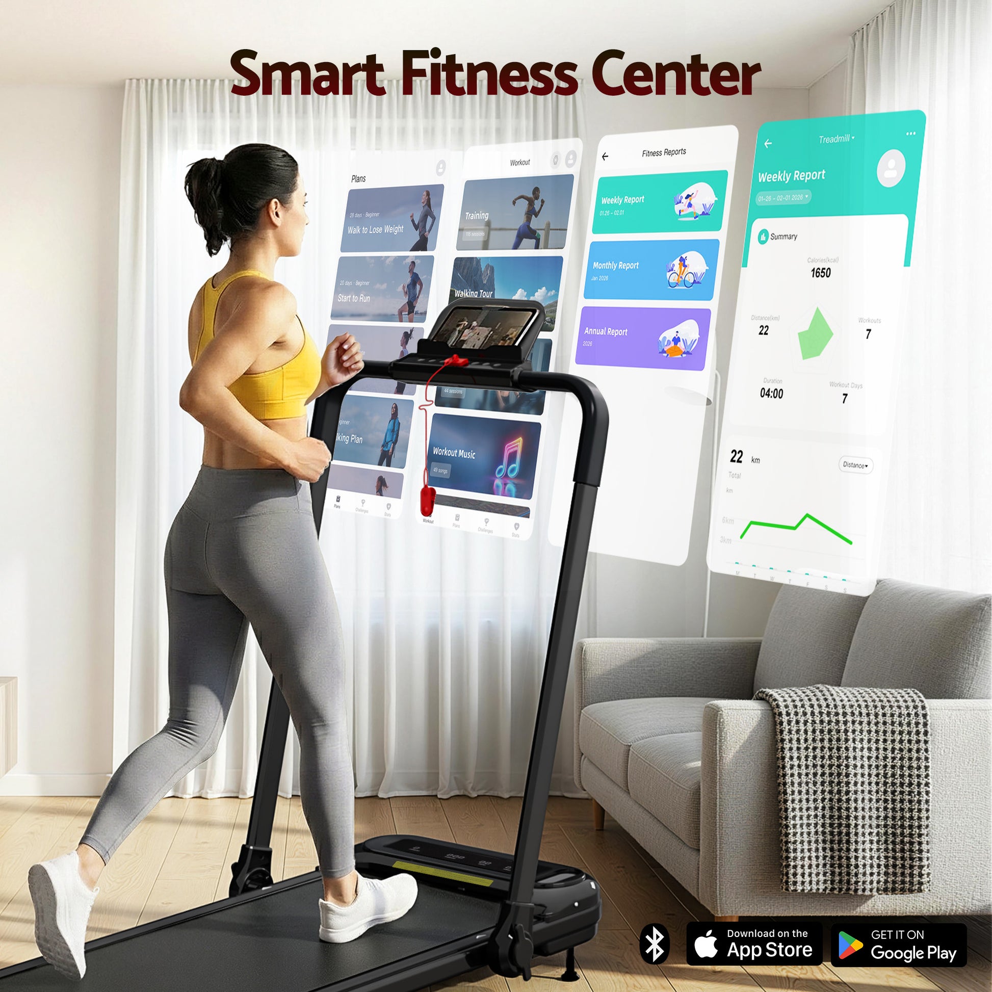 Black Electric Walking Pad Treadmill with Compact Home Gym Design