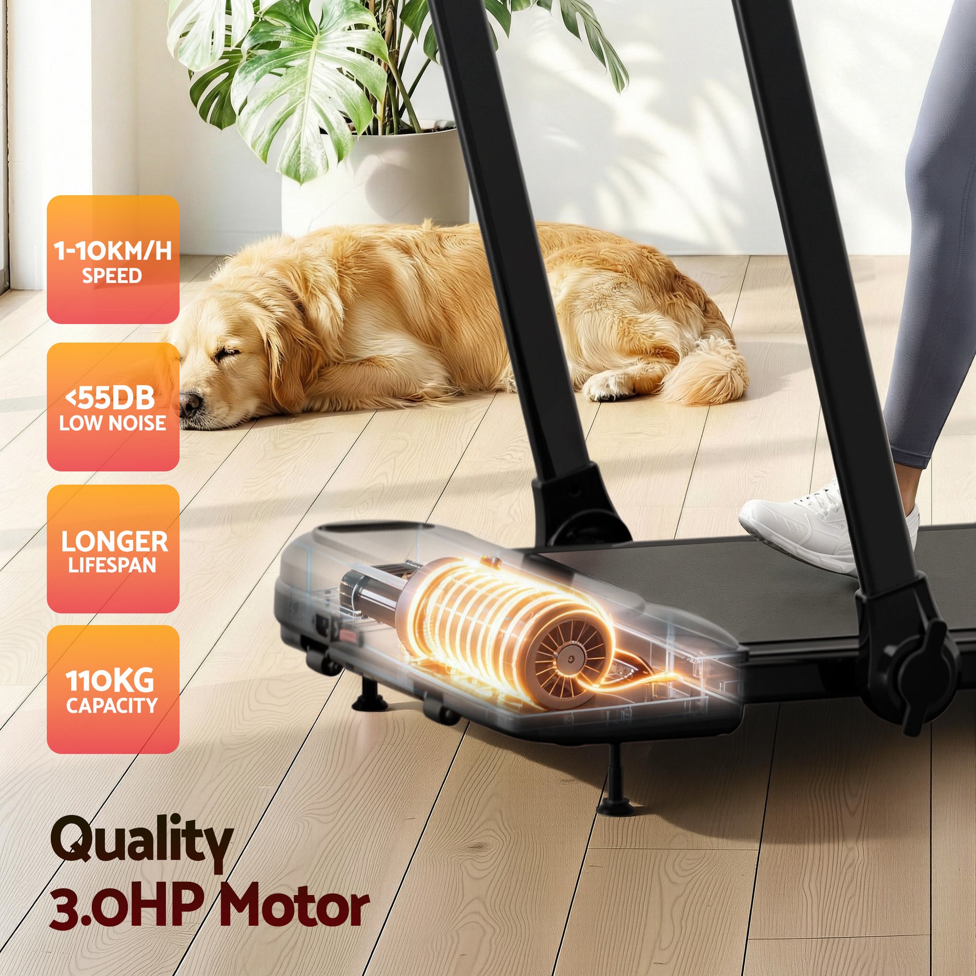 Black Electric Walking Pad Treadmill with Compact Gym Design