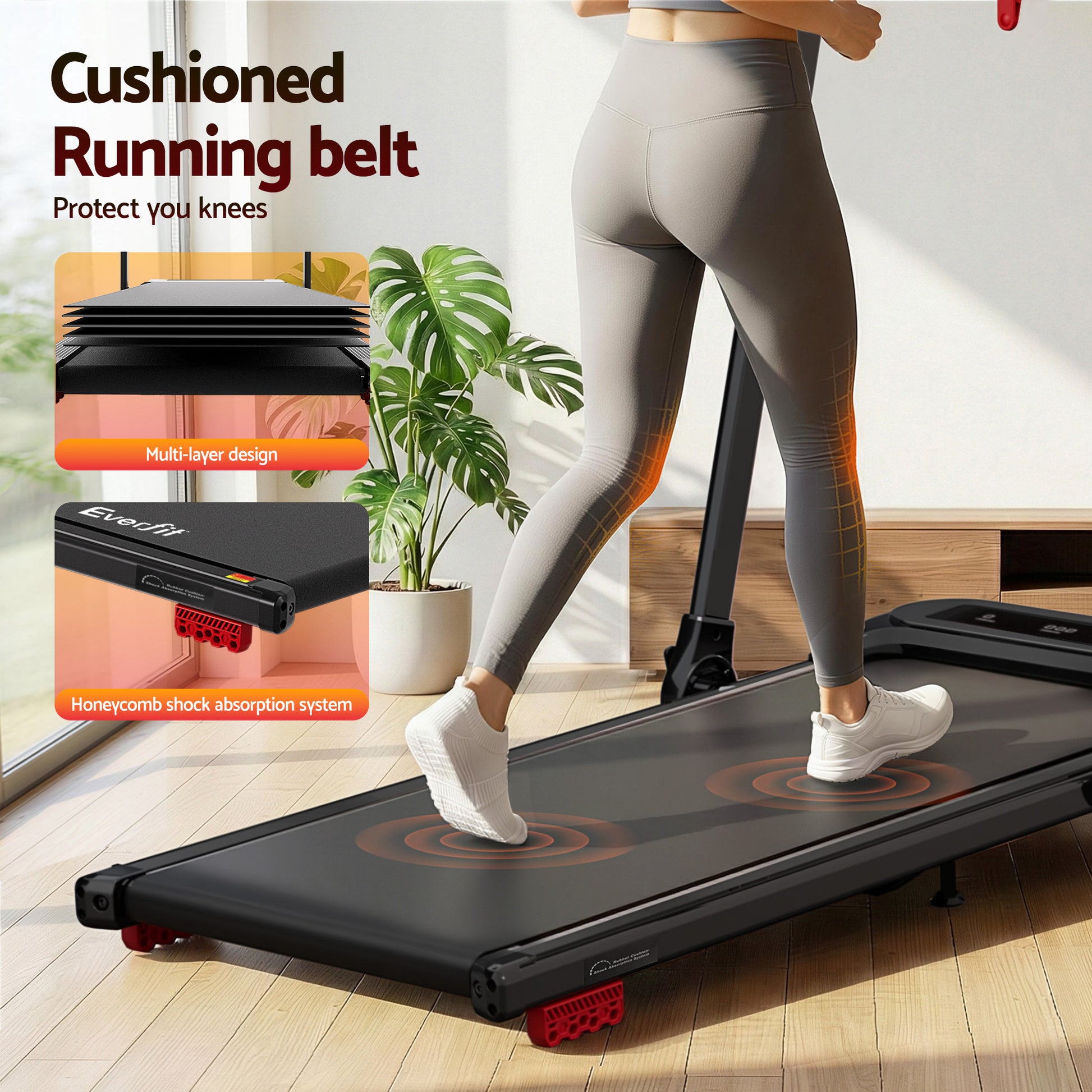 Walking Pad Treadmill Compact Gym Design Black Electric
