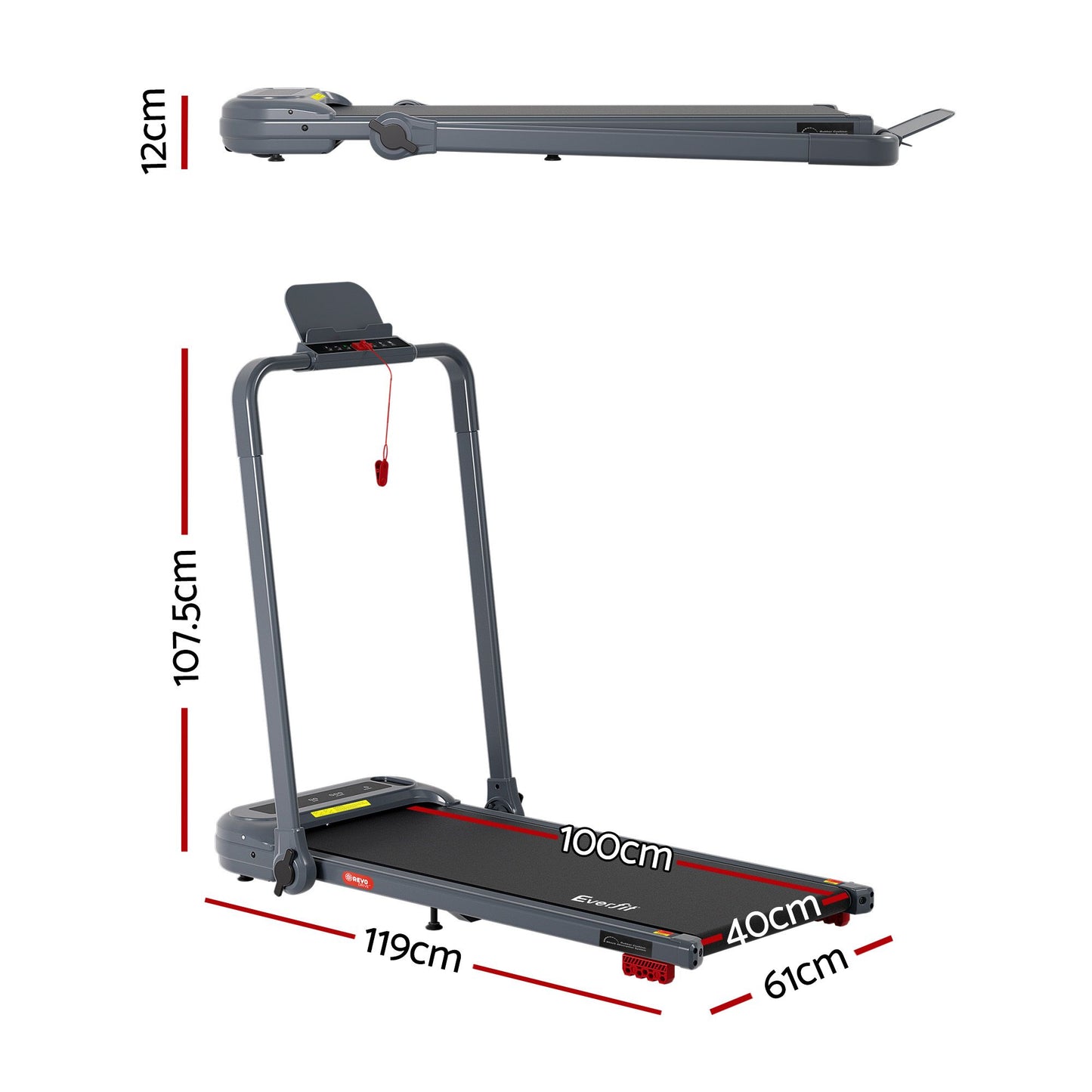 Everfit Treadmill Electric Walking Pad with Incline Foldable for Home Gym Grey
